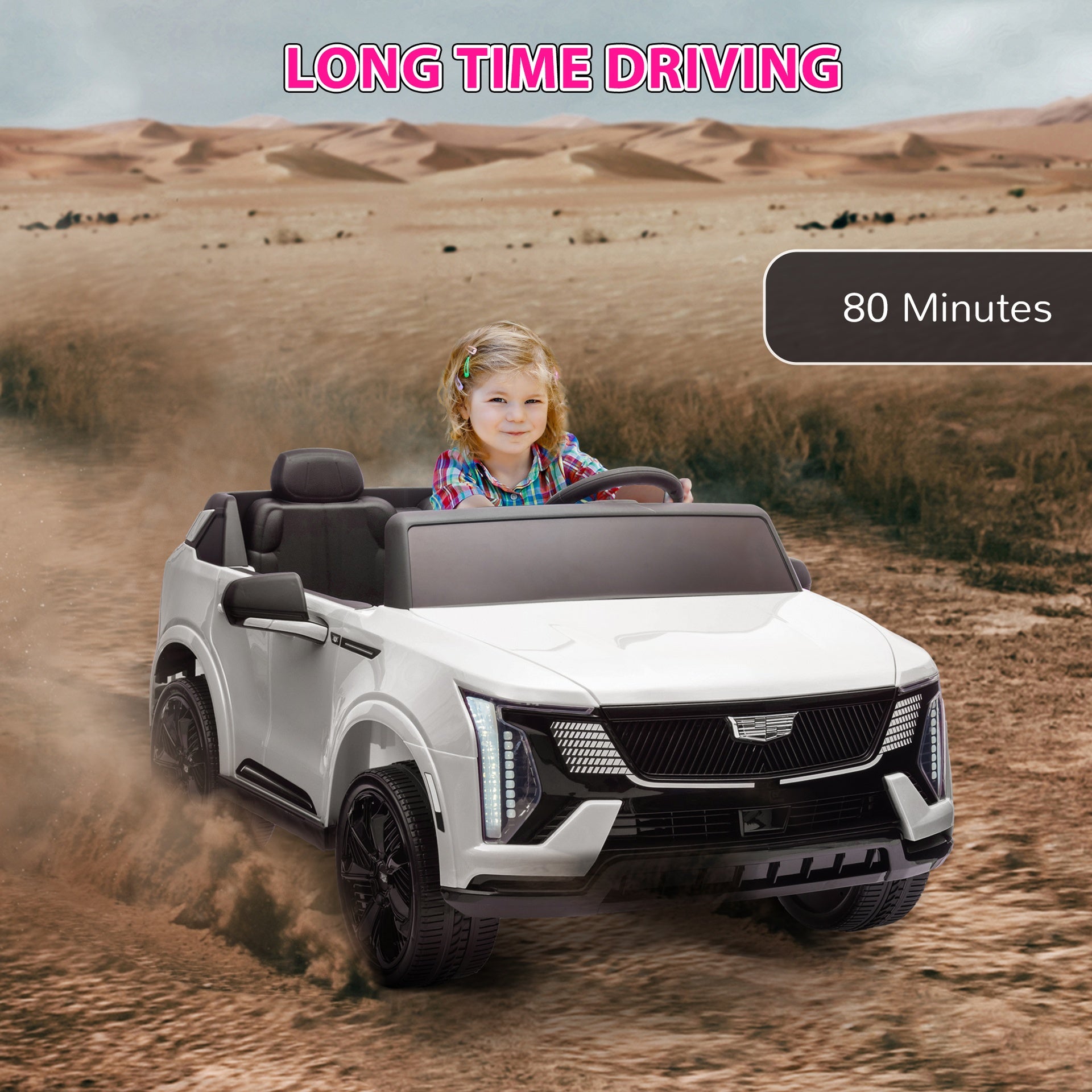 Qaba 2-Seater 12V 10AH Ride on Truck, Cadillac Escalade Licensed Electric Car for Kids w/ Spring Suspension Wheels, White