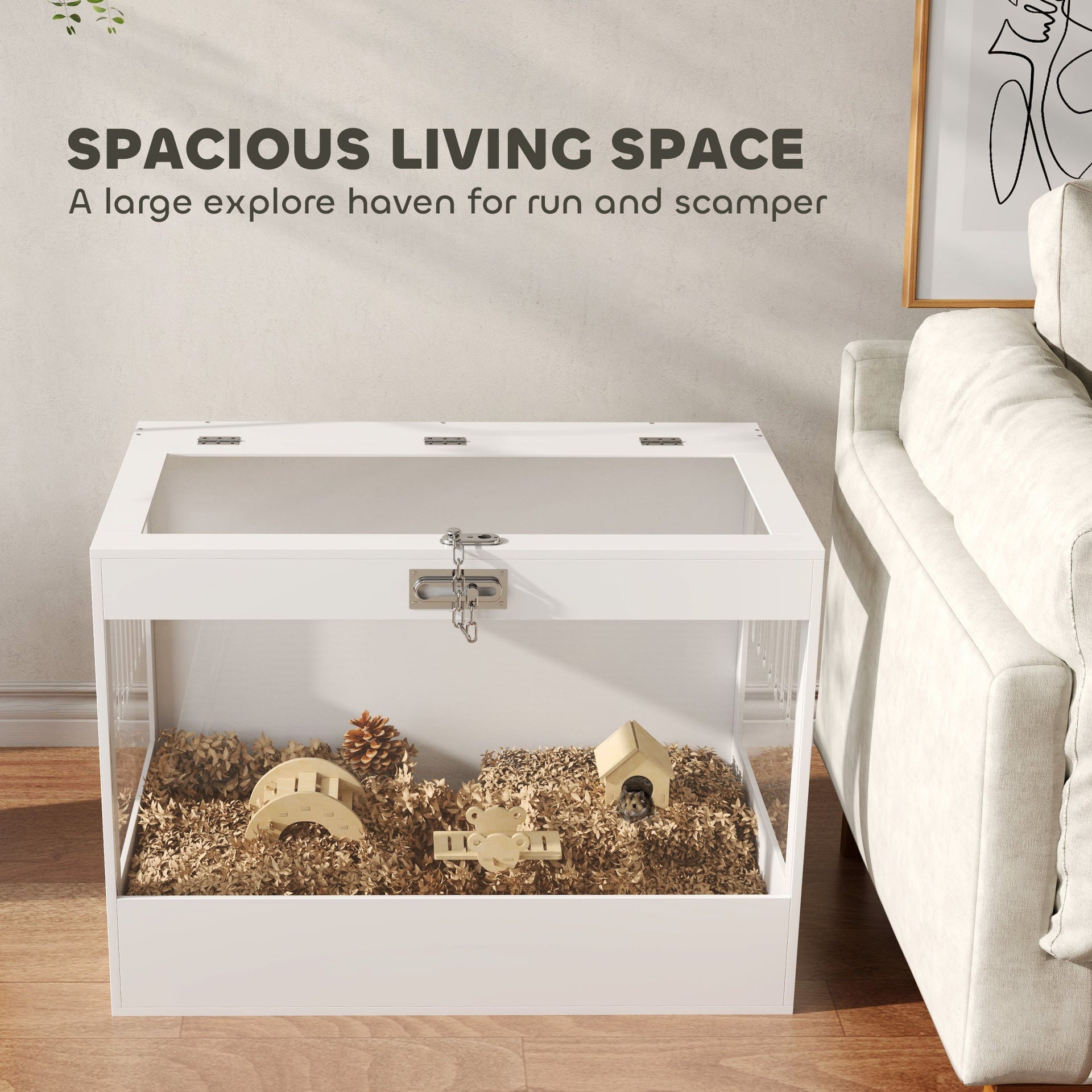 PawHut Hamster Cage with Openable Top & Lock, Hut, Transparent Acrylic Panels, Accessories, for Dwarf Hamster Gerbil, White