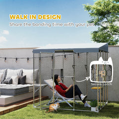 PawHut 79" Galvanized Steel Large Catio with Waterproof Canopy, Sleeping Box, Jumping Platforms, for 1-3 Kittens, Silver