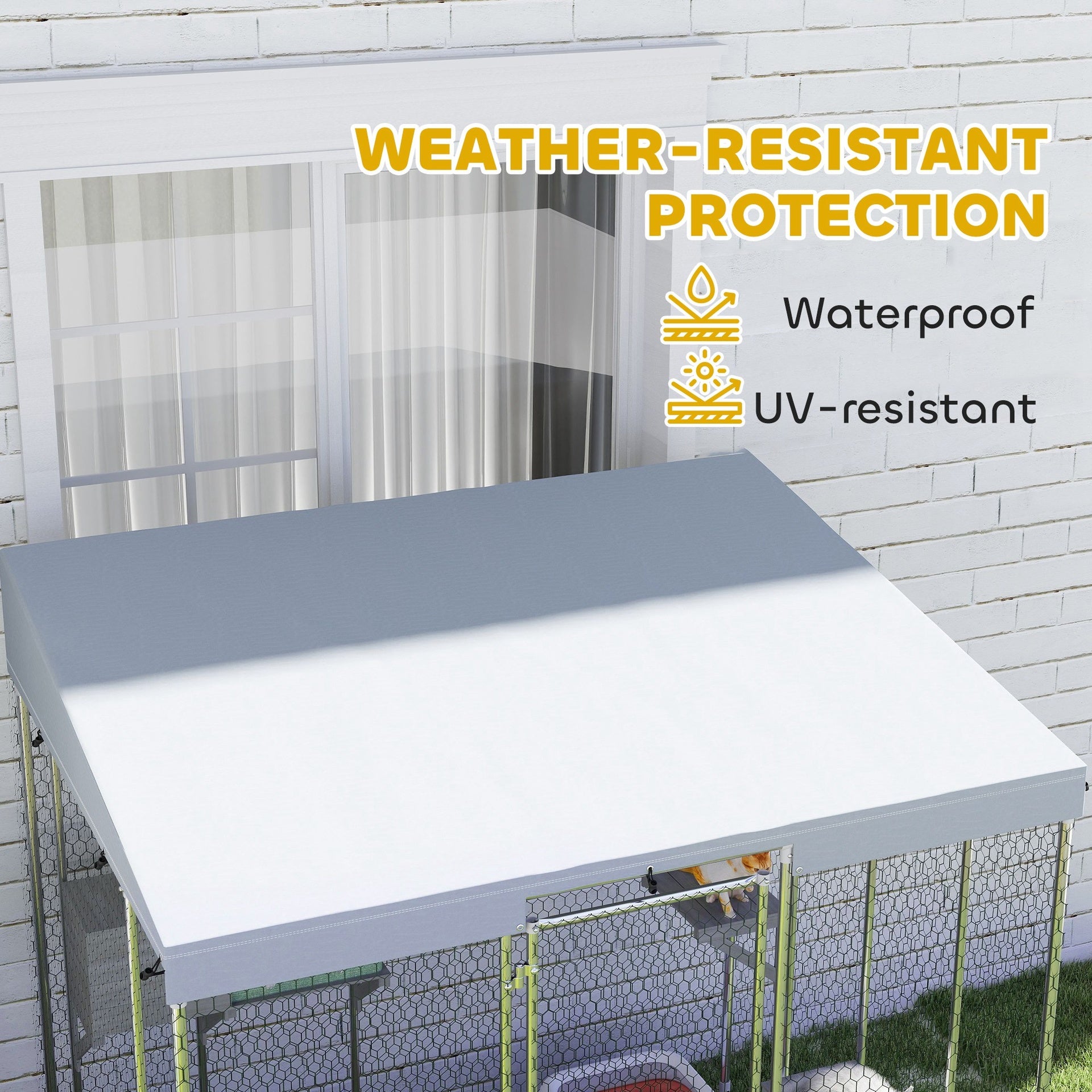 PawHut 79" Galvanized Steel Large Catio with Waterproof Canopy, Sleeping Box, Jumping Platforms, for 1-3 Kittens, Silver