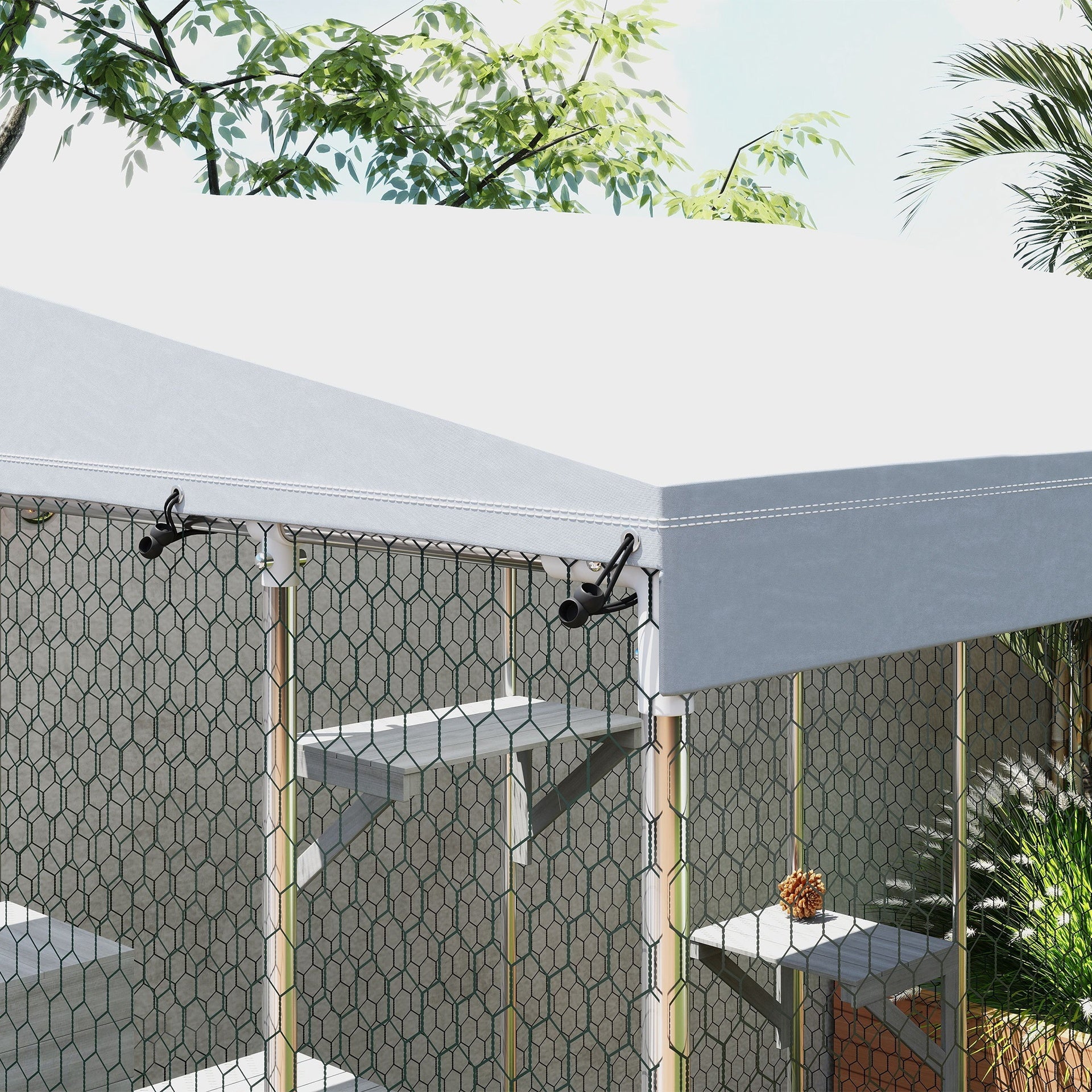 PawHut 79" Galvanized Steel Large Catio with Waterproof Canopy, Sleeping Box, Jumping Platforms, for 1-3 Kittens, Silver