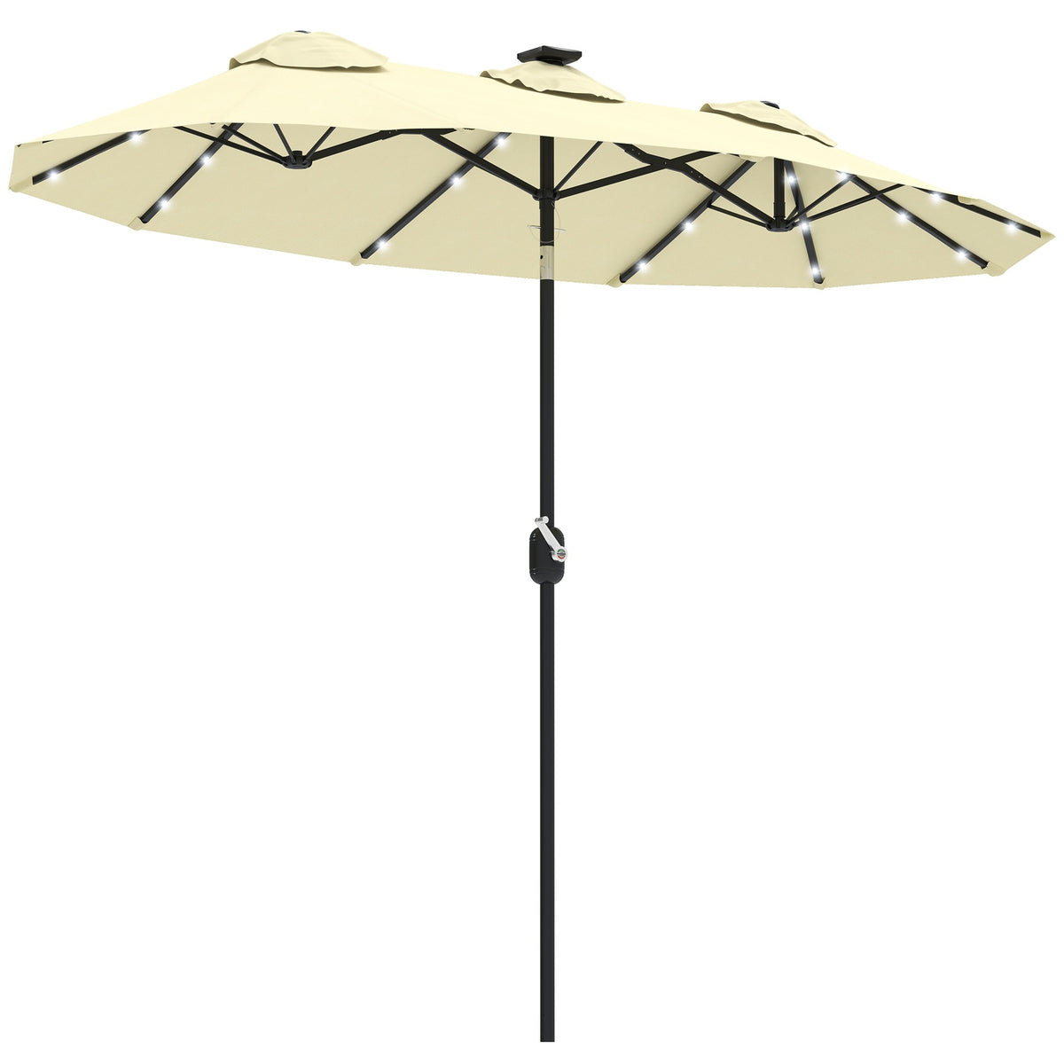 Outsunny Double-sided Patio Umbrella, 9.7' Outdoor Umbrella with Tilt and Crank, LED Solar Light and 12 Ribs, Cream White