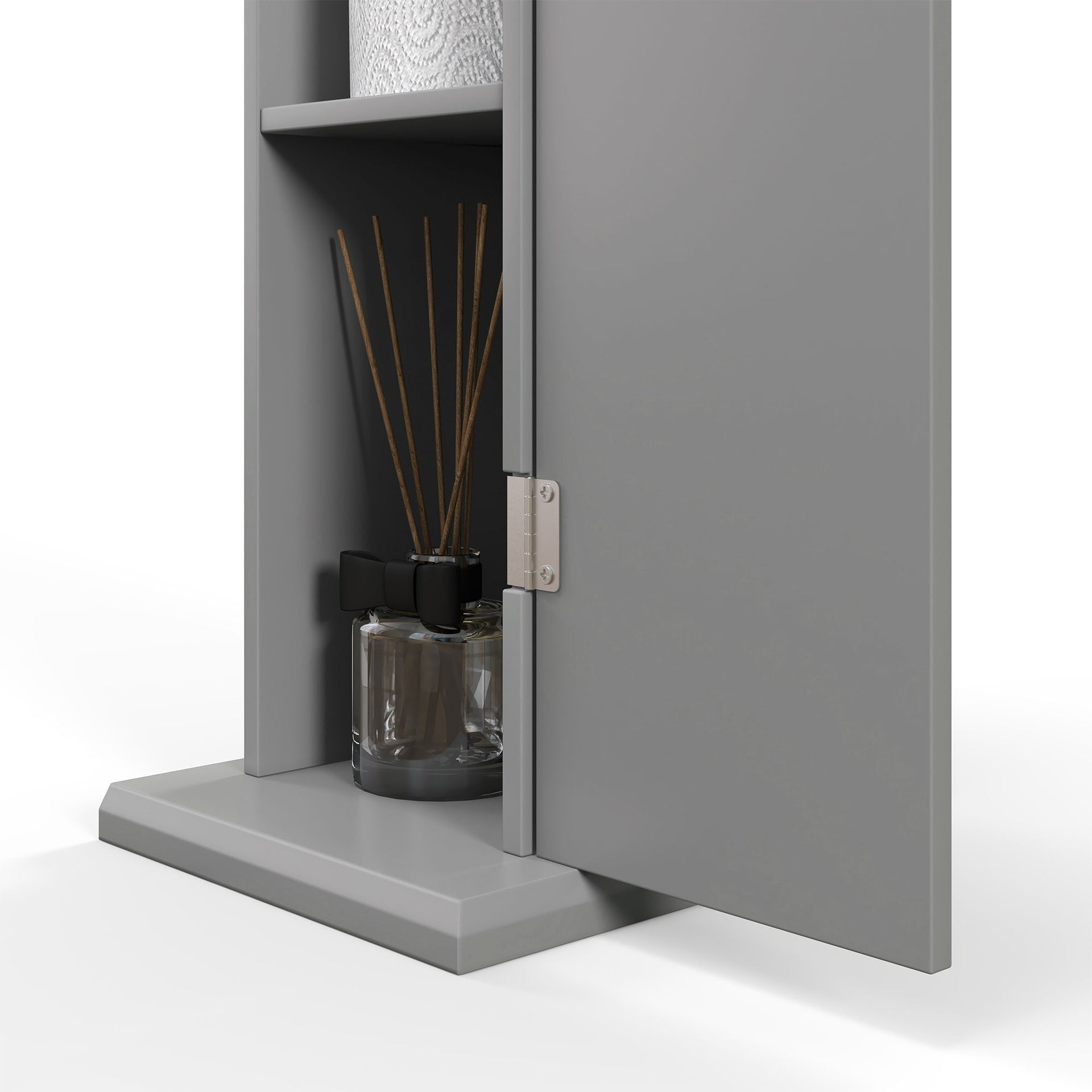 HOMCOM Small Toilet Paper Cabinet, Bathroom Corner Cabinet with Doors and Shelves for Paper Shampoo, Gray