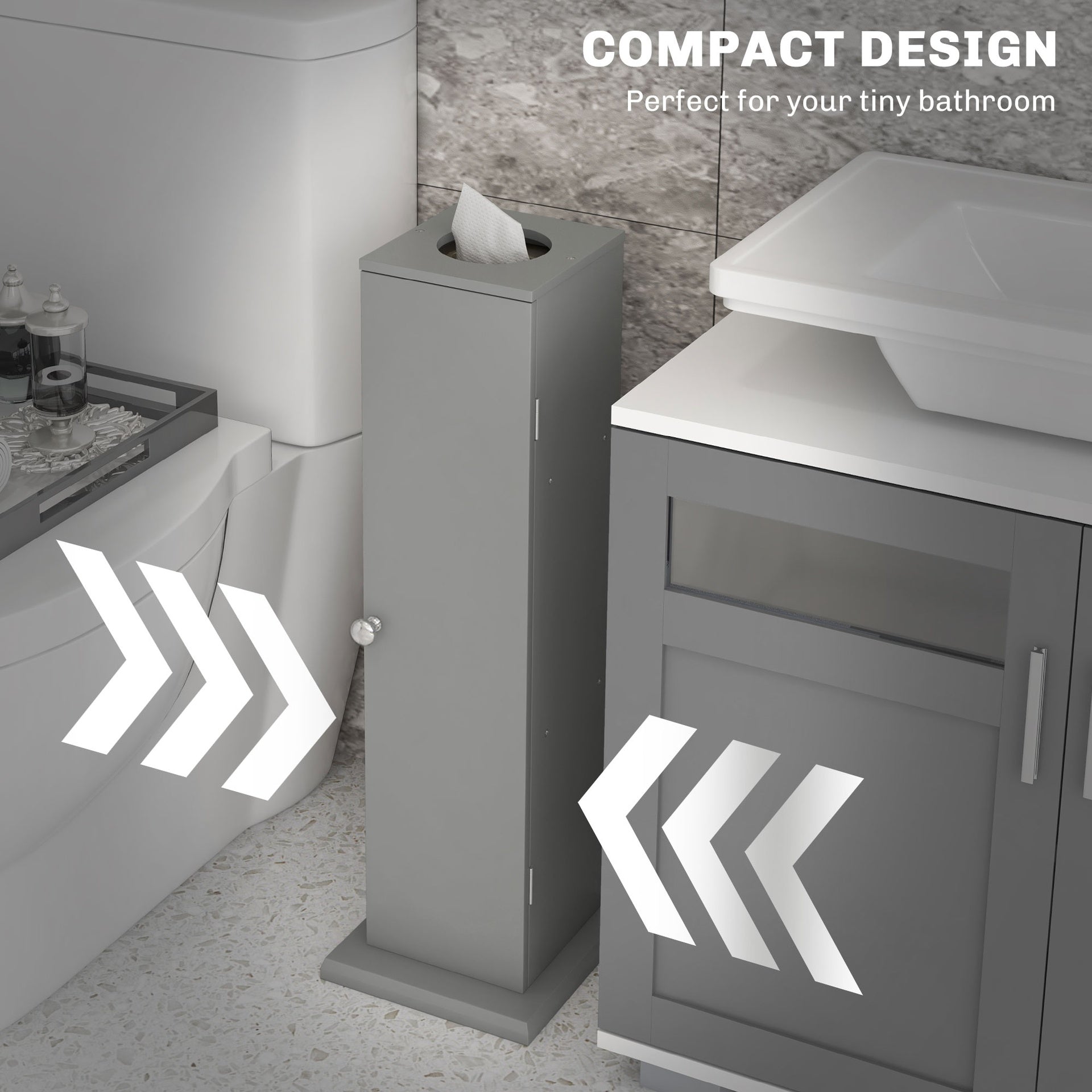 HOMCOM Small Toilet Paper Cabinet, Bathroom Corner Cabinet with Doors and Shelves for Paper Shampoo, Gray