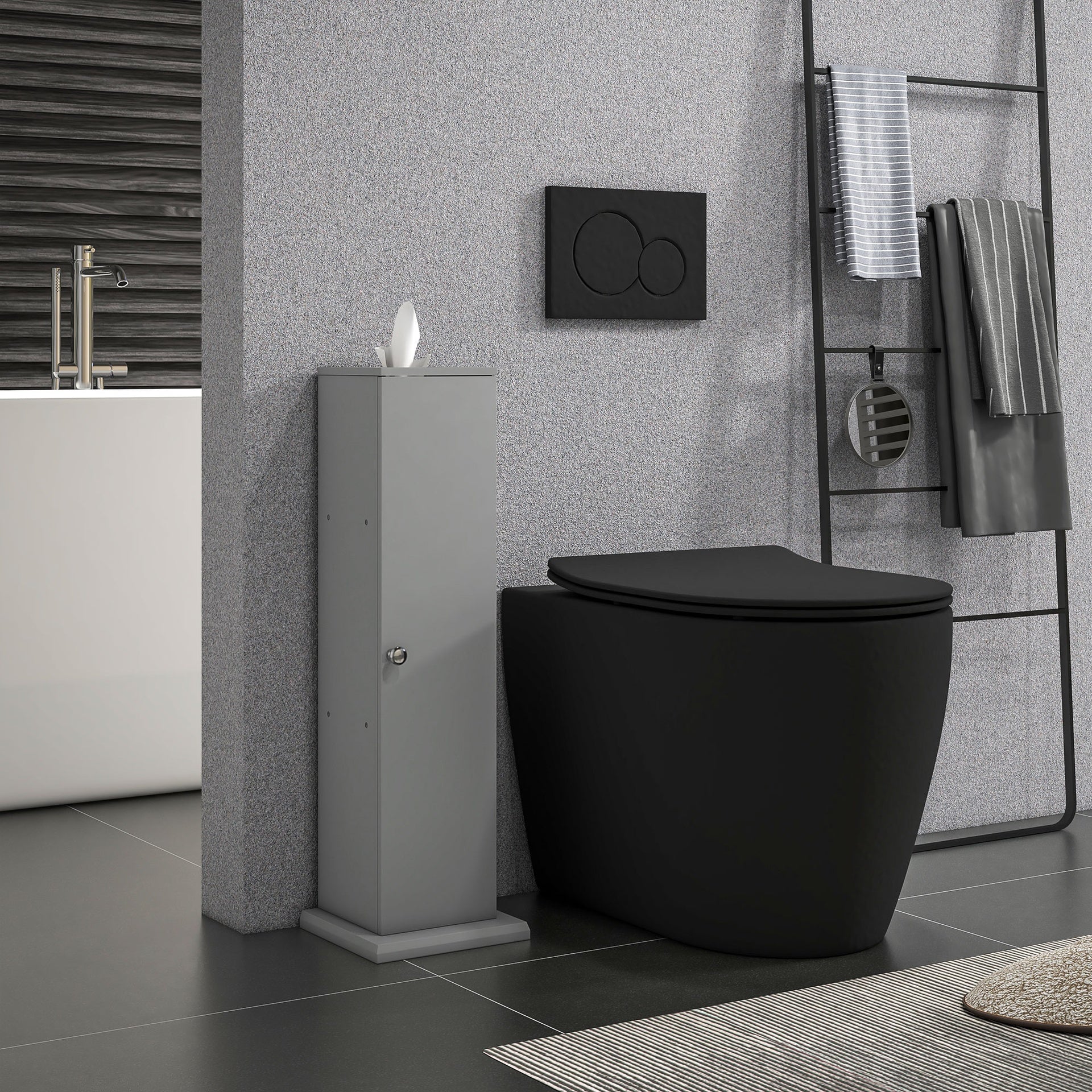 HOMCOM Small Toilet Paper Cabinet, Bathroom Corner Cabinet with Doors and Shelves for Paper Shampoo, Gray