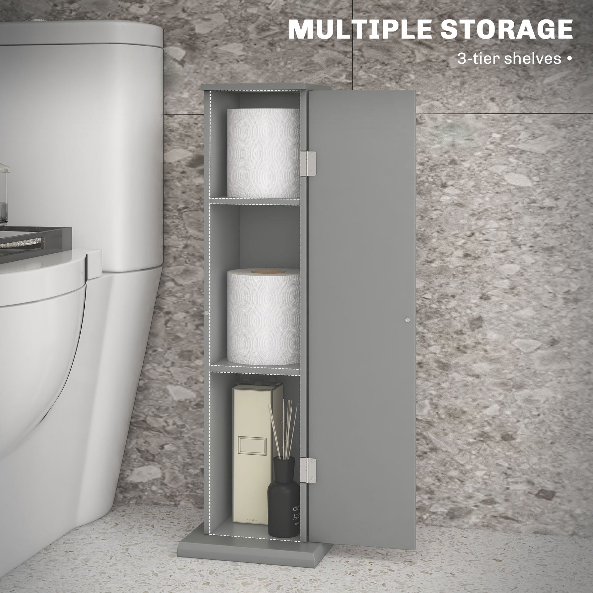 HOMCOM Small Toilet Paper Cabinet, Bathroom Corner Cabinet with Doors and Shelves for Paper Shampoo, Gray