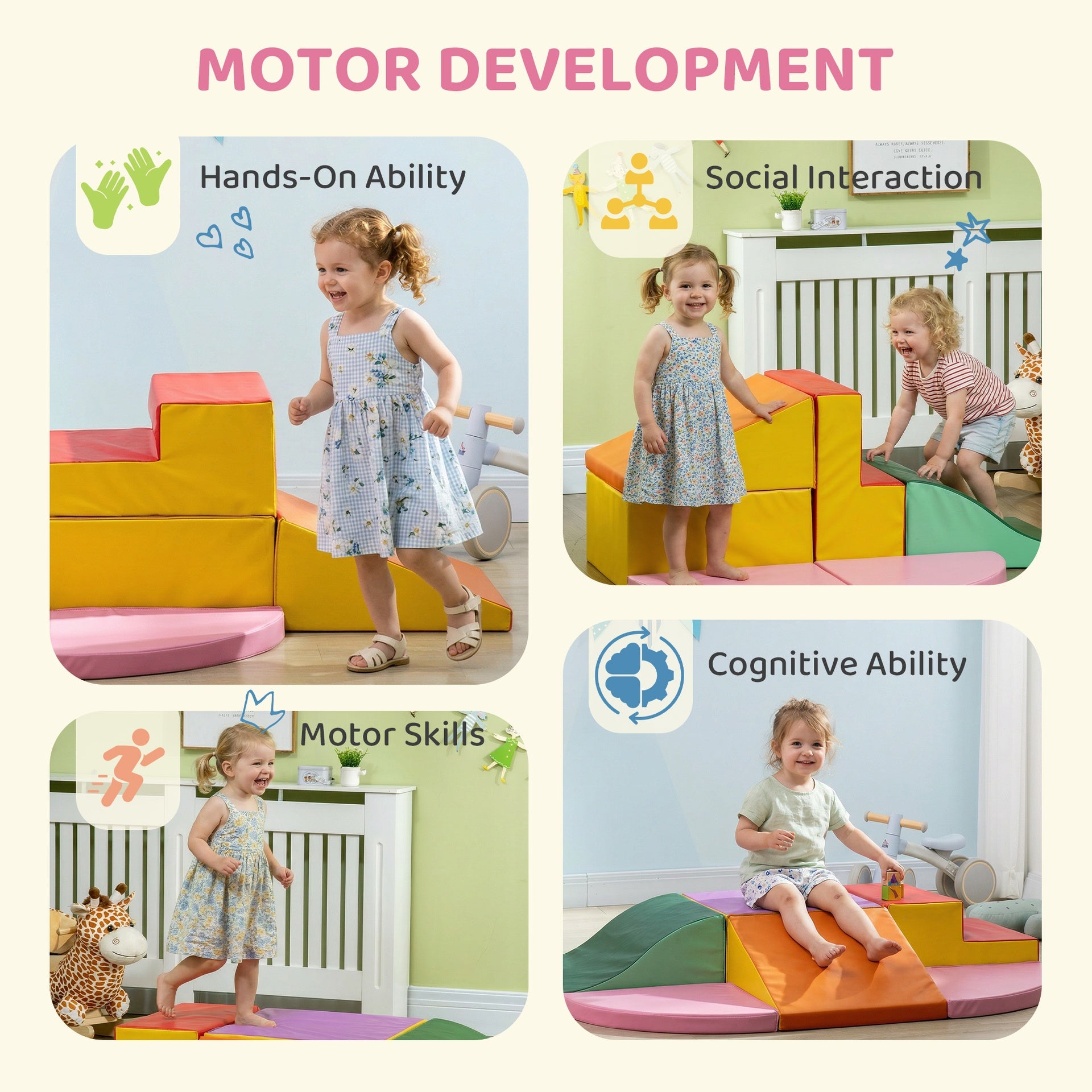 Qaba 6-Pieces Foam Climbing Blocks for Toddlers 1-3 Years, Soft Play Set for Climb and Crawl, Assorted