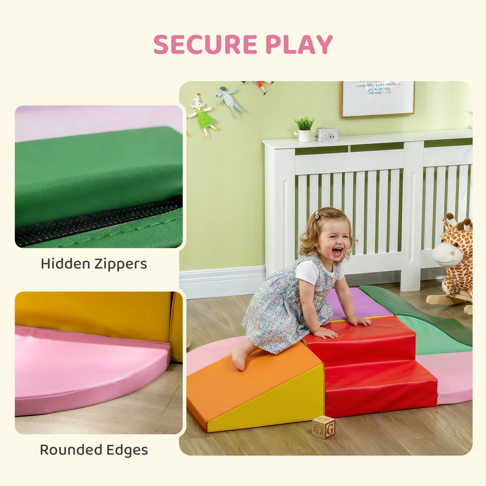 Qaba 6-Pieces Foam Climbing Blocks for Toddlers 1-3 Years, Soft Play Set for Climb and Crawl, Assorted