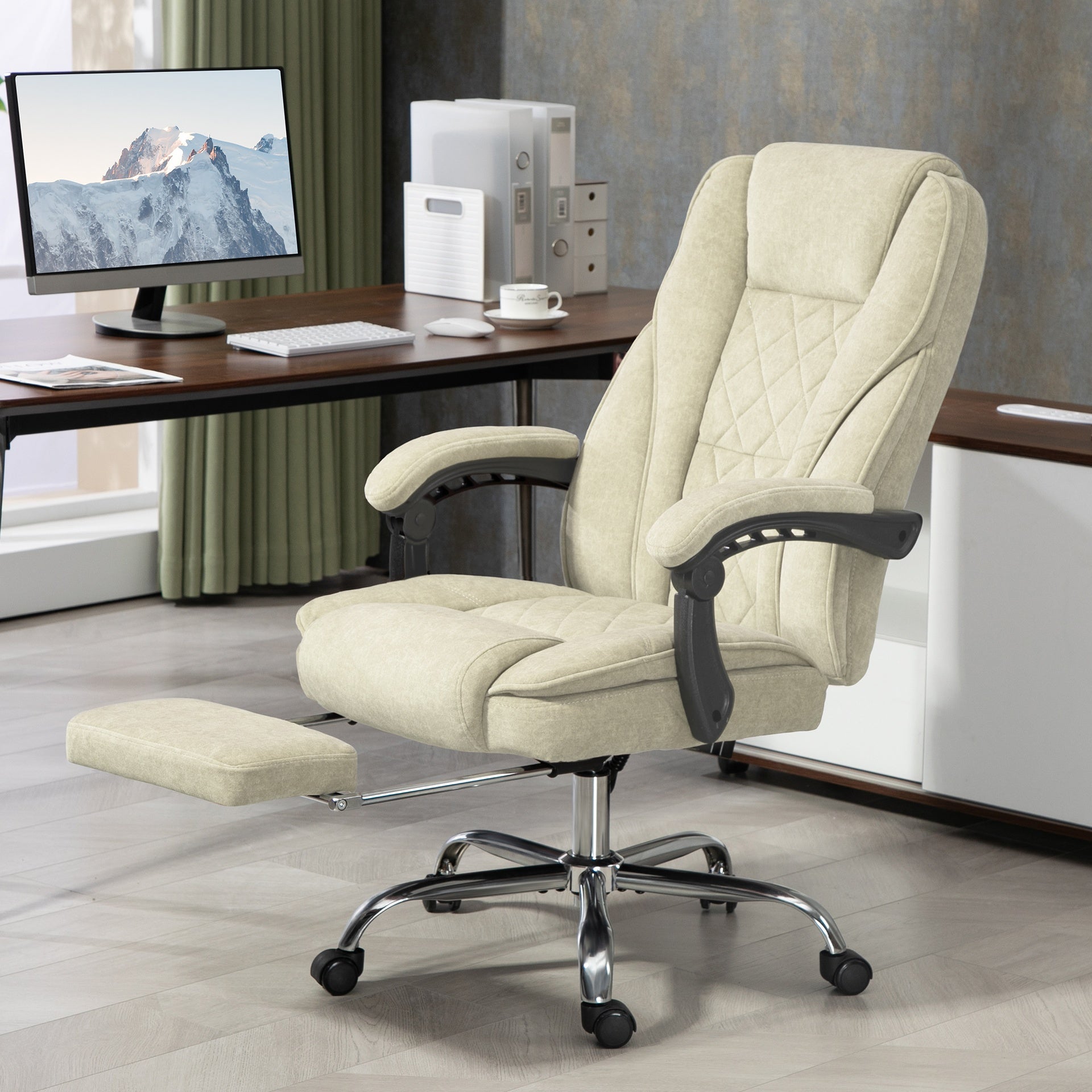 Vinsetto Massage Office Chair, Heated Reclining Computer Chair with Adjustable Height and Footrest, Beige