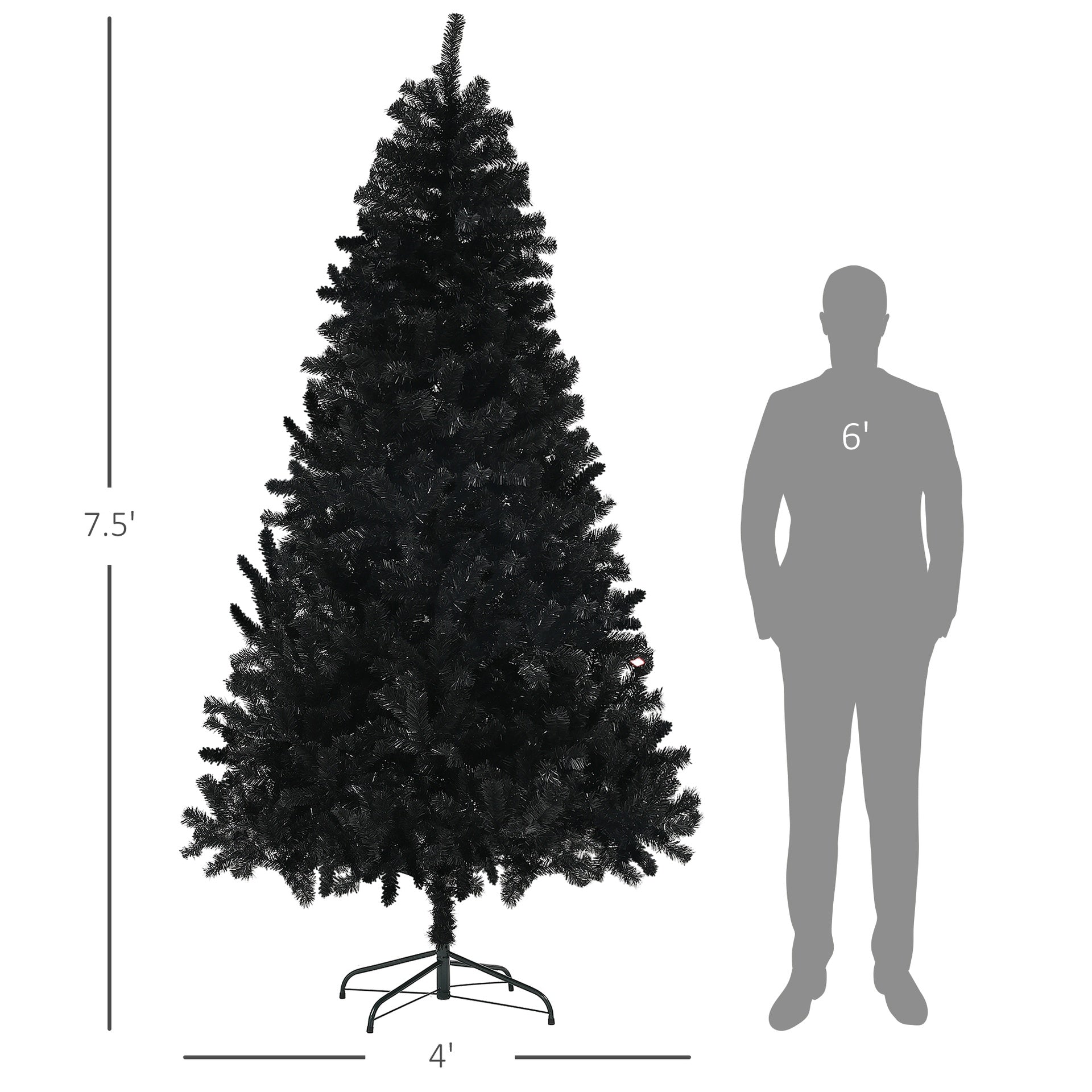 HOMCOM 7.5ft Unlit Artificial Black Christmas Tree, Holiday Decor with 1346 Branch Tips, Auto Open and Steel Base