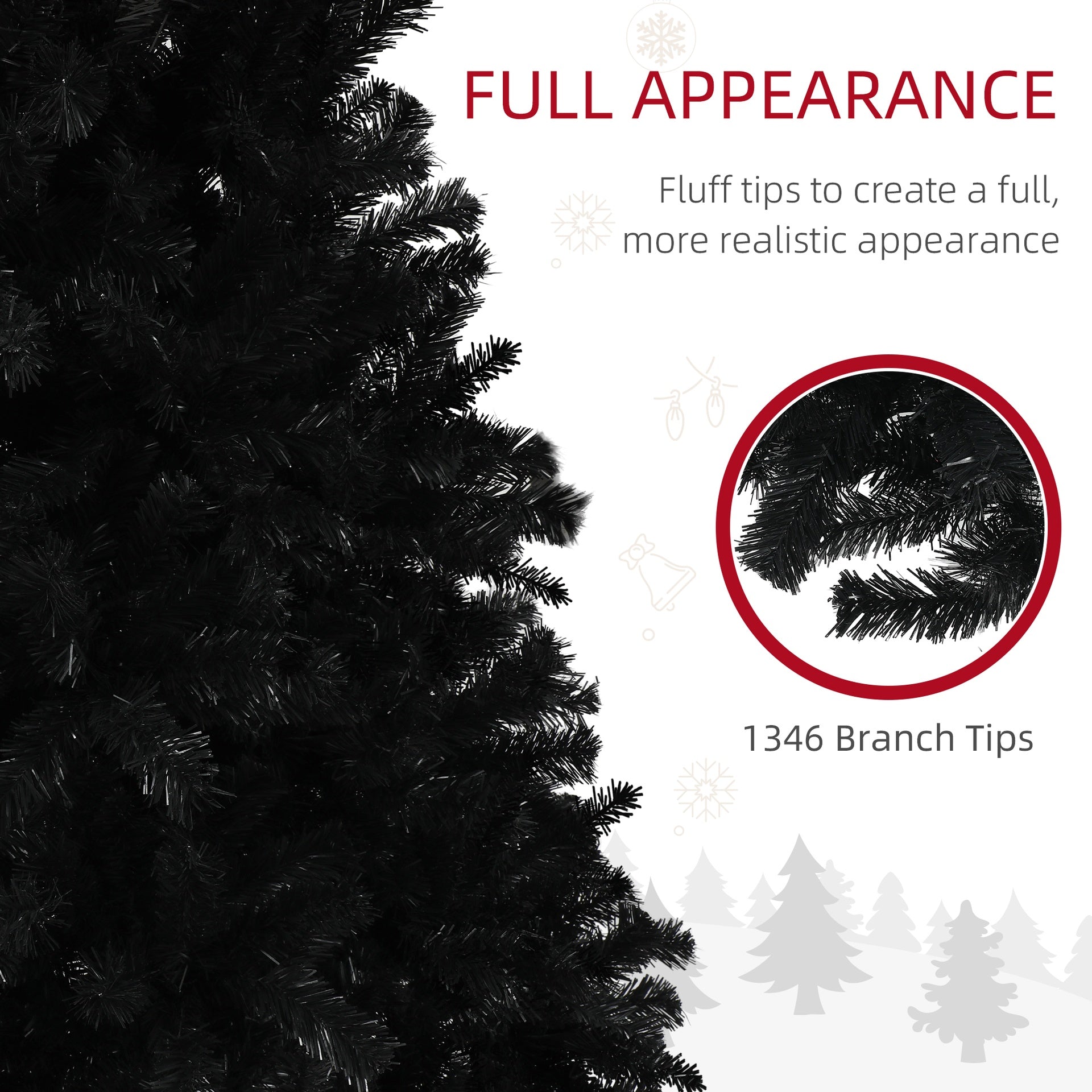 HOMCOM 7.5ft Unlit Artificial Black Christmas Tree, Holiday Decor with 1346 Branch Tips, Auto Open and Steel Base