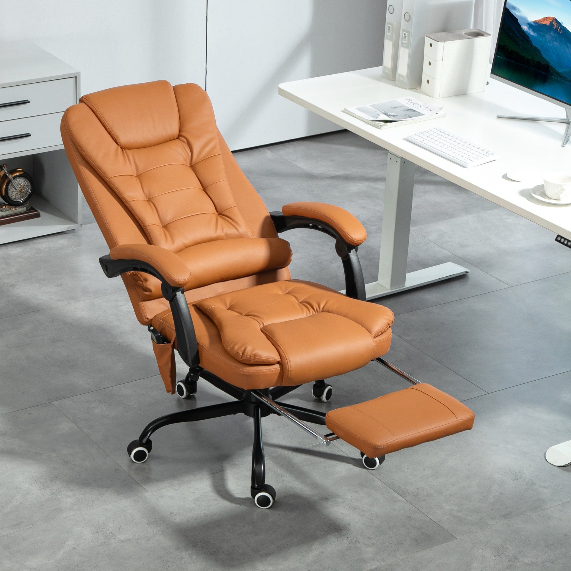 Vinsetto 7-Point Vibrating Massage Office Chair High Back Massaging Office Desk Chair with Lumbar Support, Footrest, Light Brown