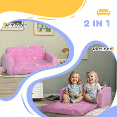 Qaba Couch with Glow in the Dark Cloud Pattern, Washable Cover, Pink