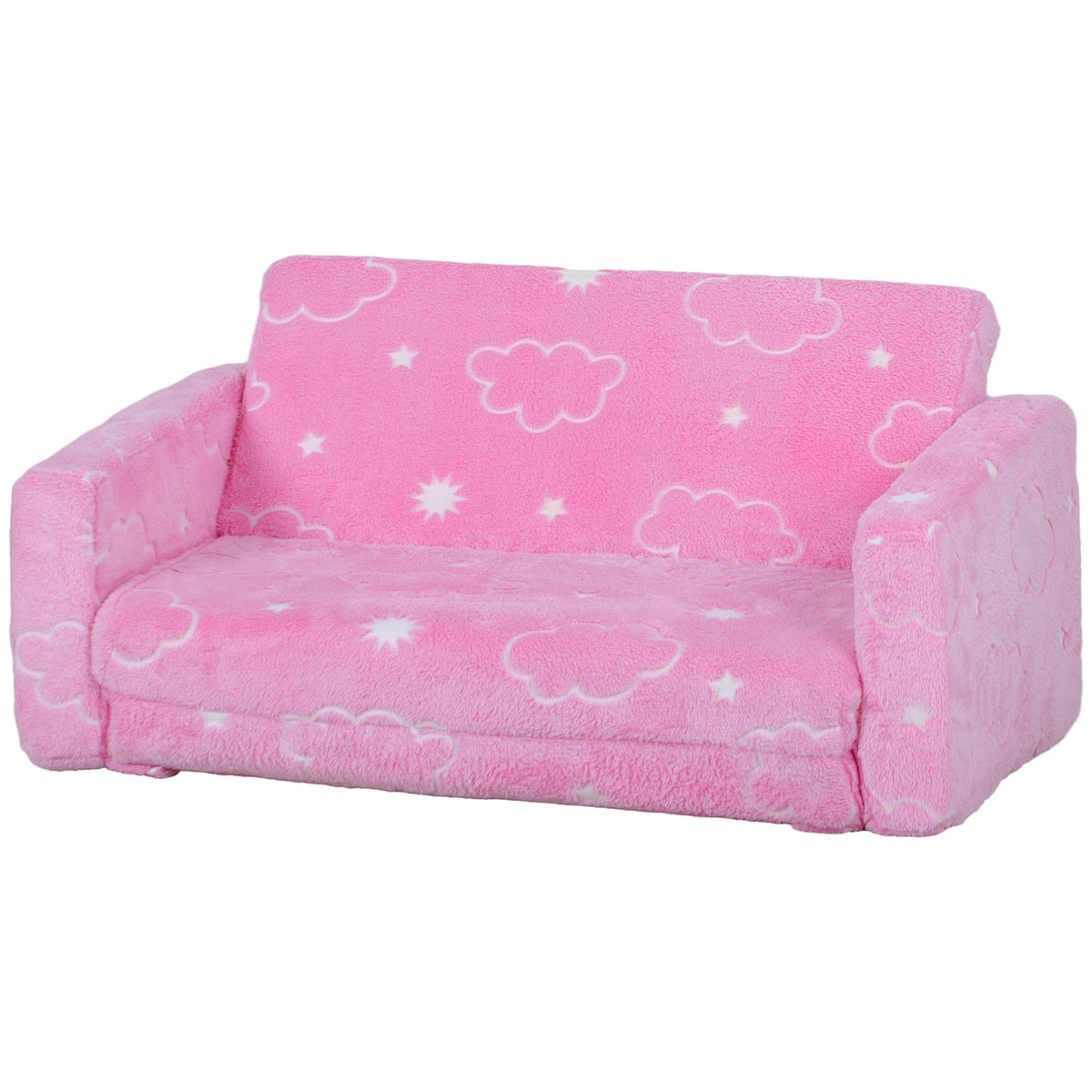 Qaba Couch with Glow in the Dark Cloud Pattern, Washable Cover, Pink