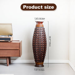 Handwoven Natural Bamboo Floor Vase, 38.97" Tall Boho Decorative Vase for Living Room Entryway, Rustic Farmhouse Woven Vase for Pampas Grass & Dried Branches