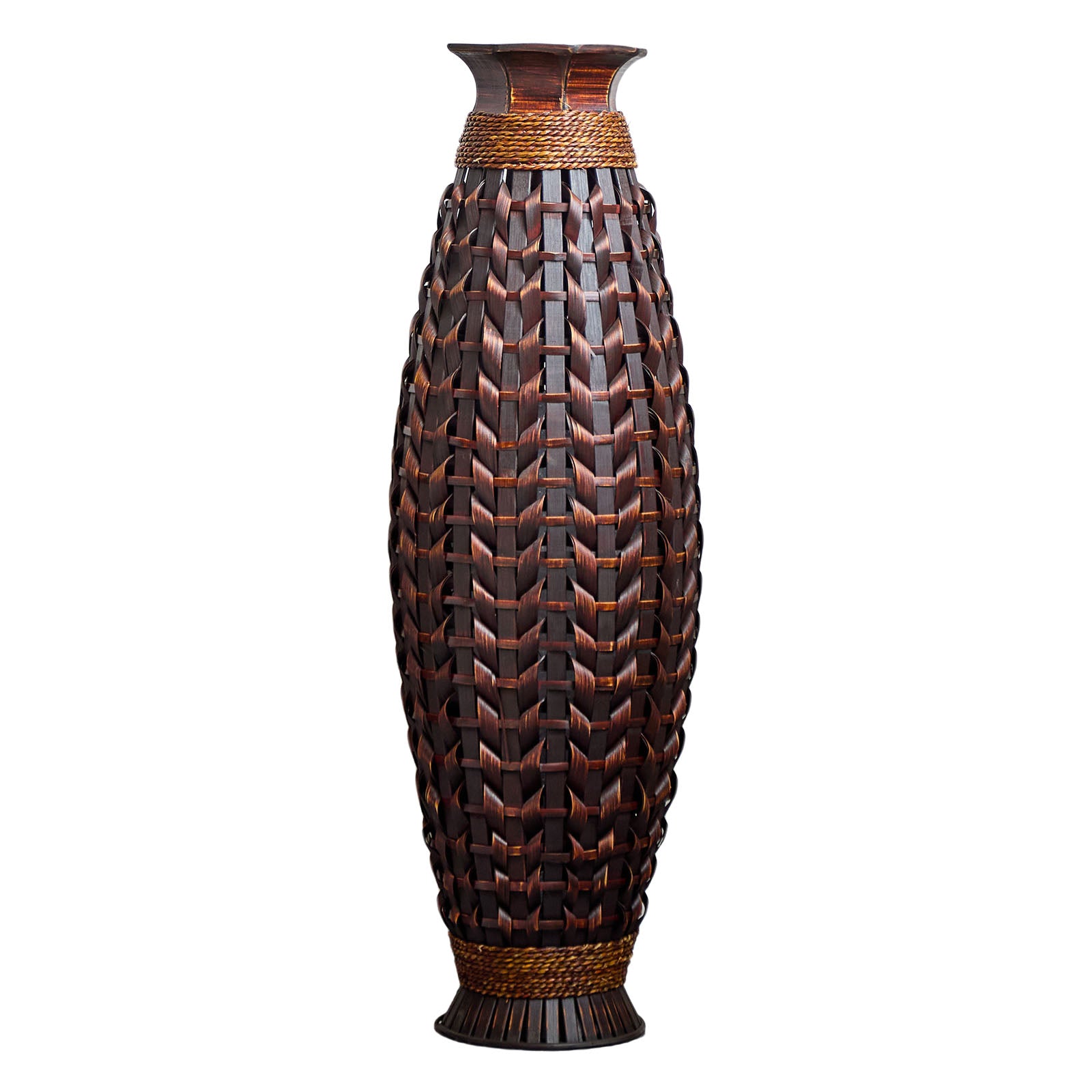 Handwoven Natural Bamboo Floor Vase, 38.97" Tall Boho Decorative Vase for Living Room Entryway, Rustic Farmhouse Woven Vase for Pampas Grass & Dried Branches