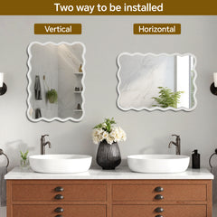 White 30"x40" Wavy Rectangle Solid Wood Frame Decorative Mirror,For Bedroom, Bathroom, Living Room, Entryway