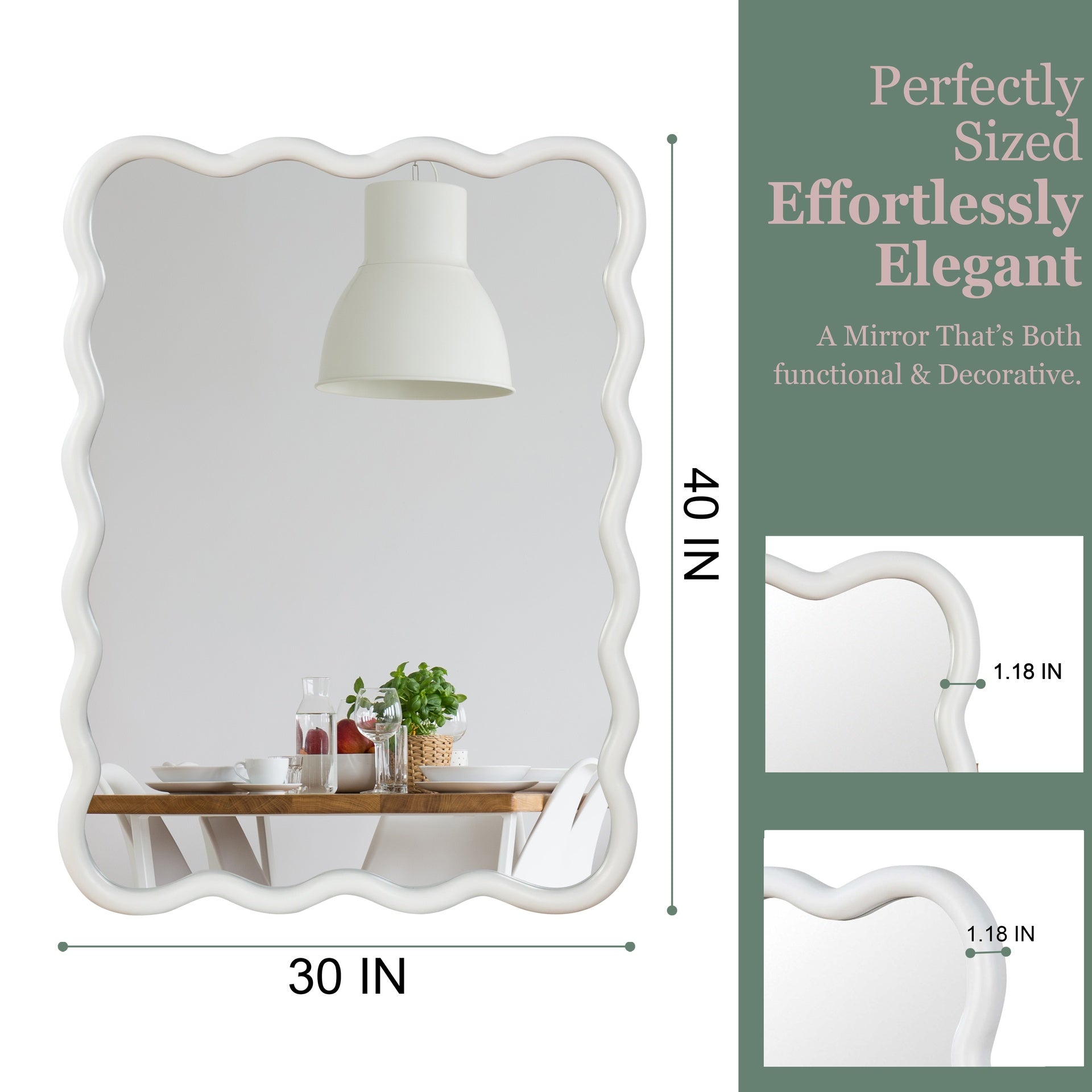 White 30"x40" Wavy Rectangle Solid Wood Frame Decorative Mirror,For Bedroom, Bathroom, Living Room, Entryway