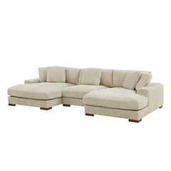Large Seating Corduroy Upholstered Double Chaise Sectional