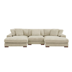 Large Seating Corduroy Upholstered Double Chaise Sectional