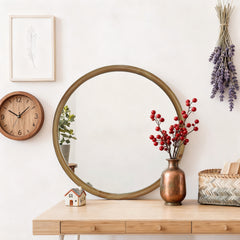 Round Wood Framed Wall Mirror, 23.62" Natural Wooden Circle Mirror for Bathroom, Bedroom, Entryway, Mid-Century Modern Decorative Mirror