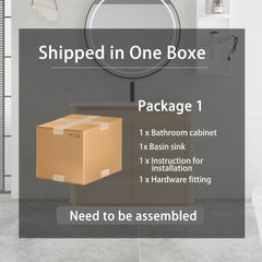 40'' Freestanding Bathroom Vanity with White Ceramic Sink & 2-Soft-Close Door, KD-Packing, Plywood