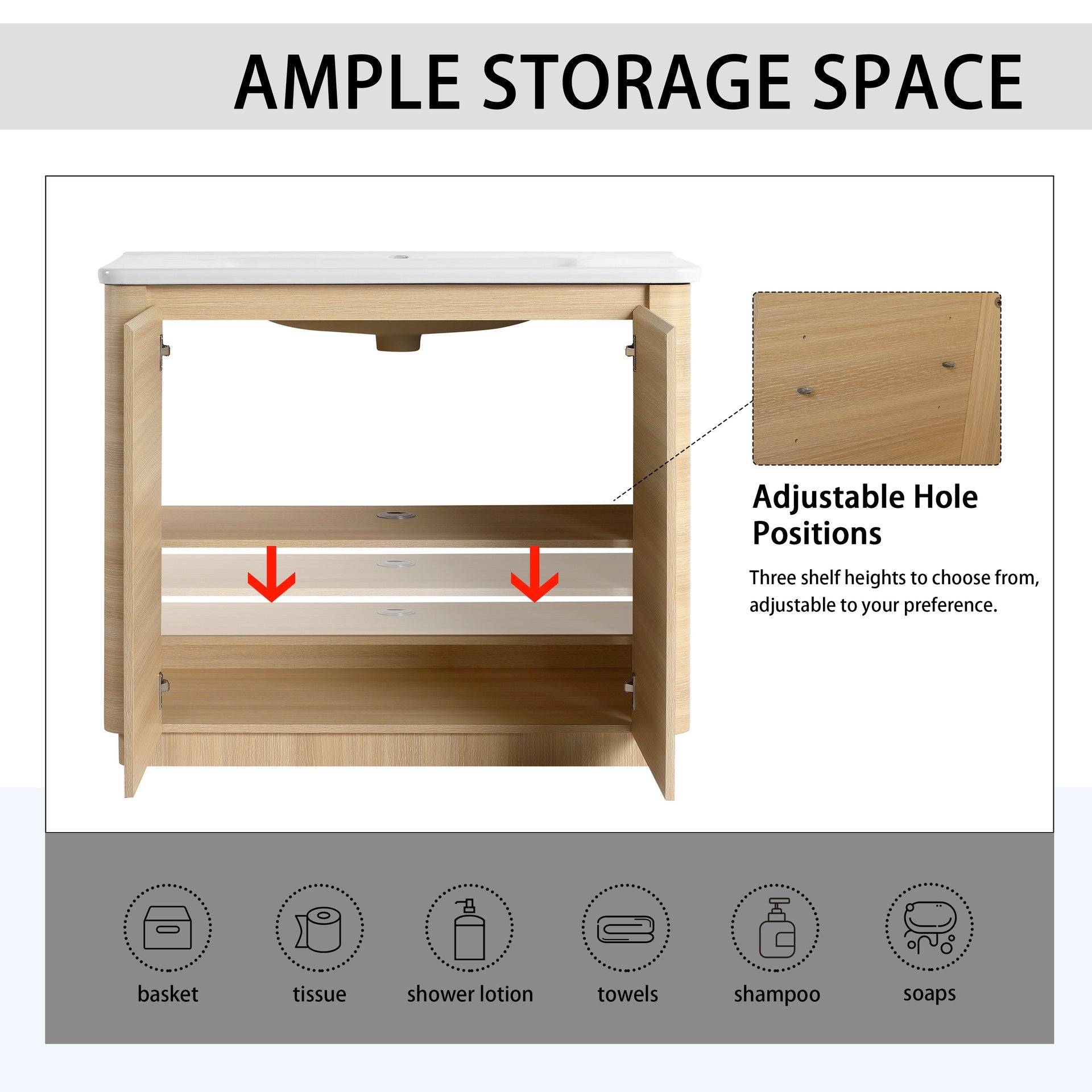 40'' Freestanding Bathroom Vanity with White Ceramic Sink & 2-Soft-Close Door, KD-Packing, Plywood