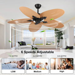 Palm Island 52 Inch Tropical Ceiling Fan with 5 Palm Leaf Blades, Indoor/Outdoor No Light Fan, Pull Chain Control, Dual Mounting Options, Ideal for Patios and Bedrooms