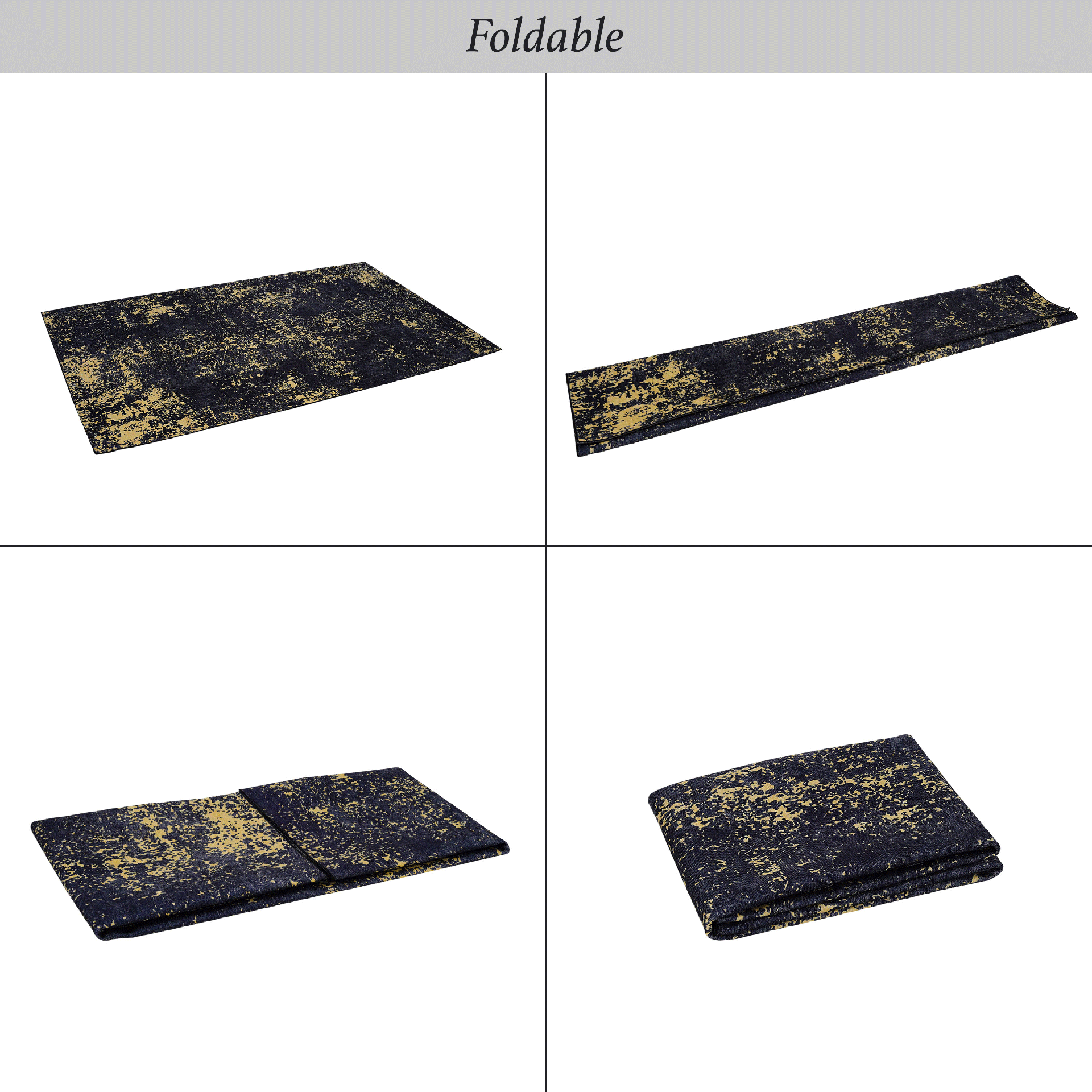 MAVAL Black Washable Rug 2' x 3' Doormat Rug (Black+Gold, 2' x 3')