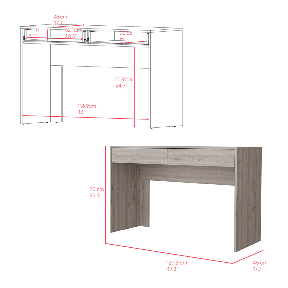 Computer Desk Aberdeen, Two Drawers, Light Gray Finish