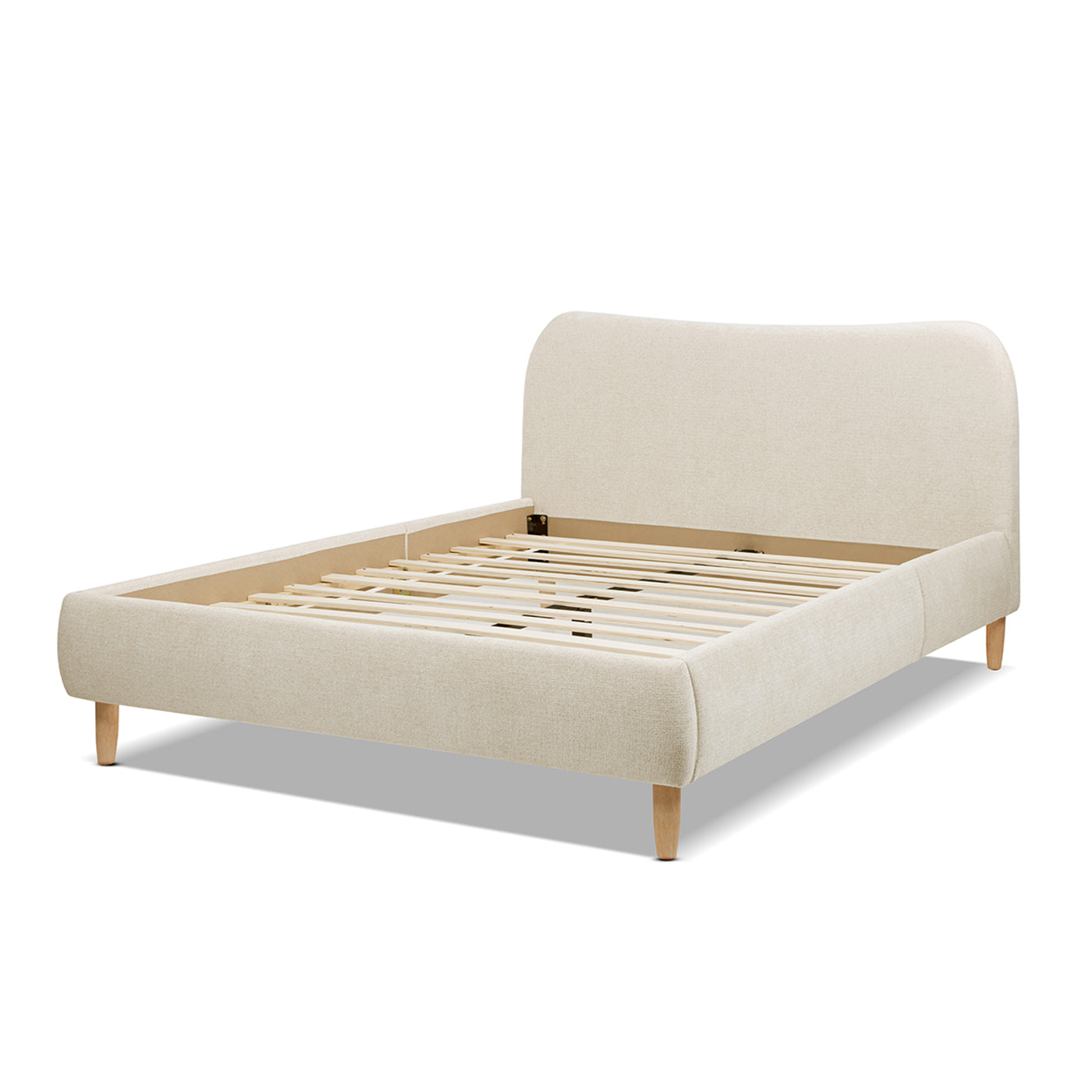 Roman Curved Headboard Upholstered Platform Bed, Queen, Oatmeal Light Beige Chenille
