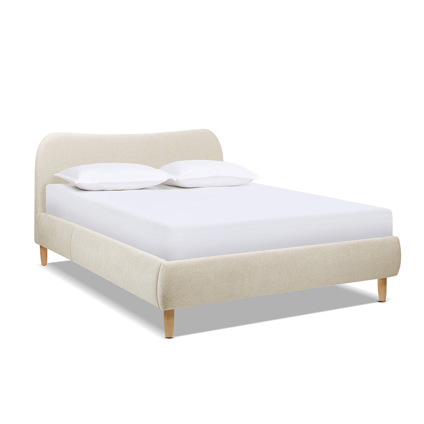 Roman Curved Headboard Upholstered Platform Bed, Queen, Oatmeal Light Beige Chenille