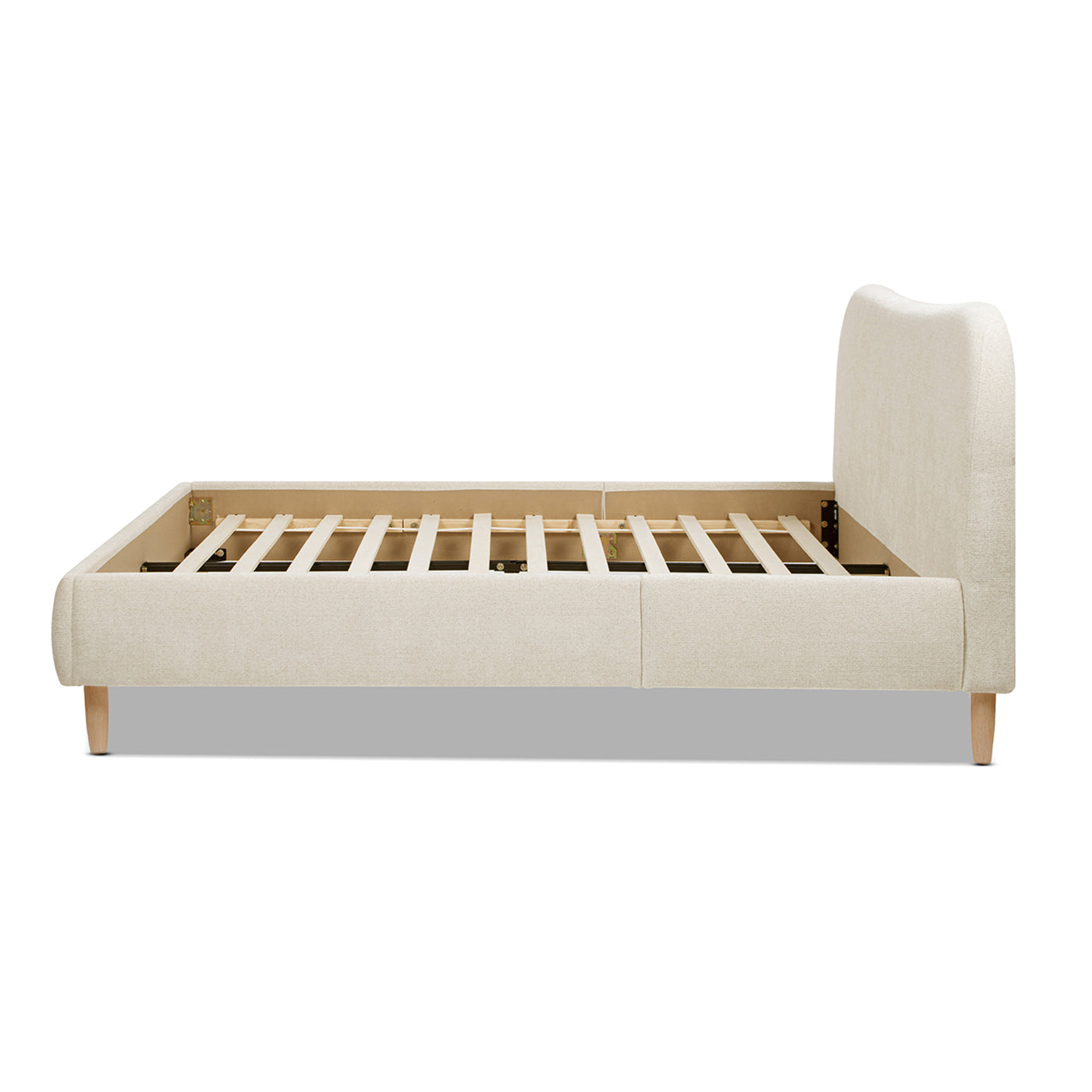 Roman Curved Headboard Upholstered Platform Bed, Queen, Oatmeal Light Beige Chenille
