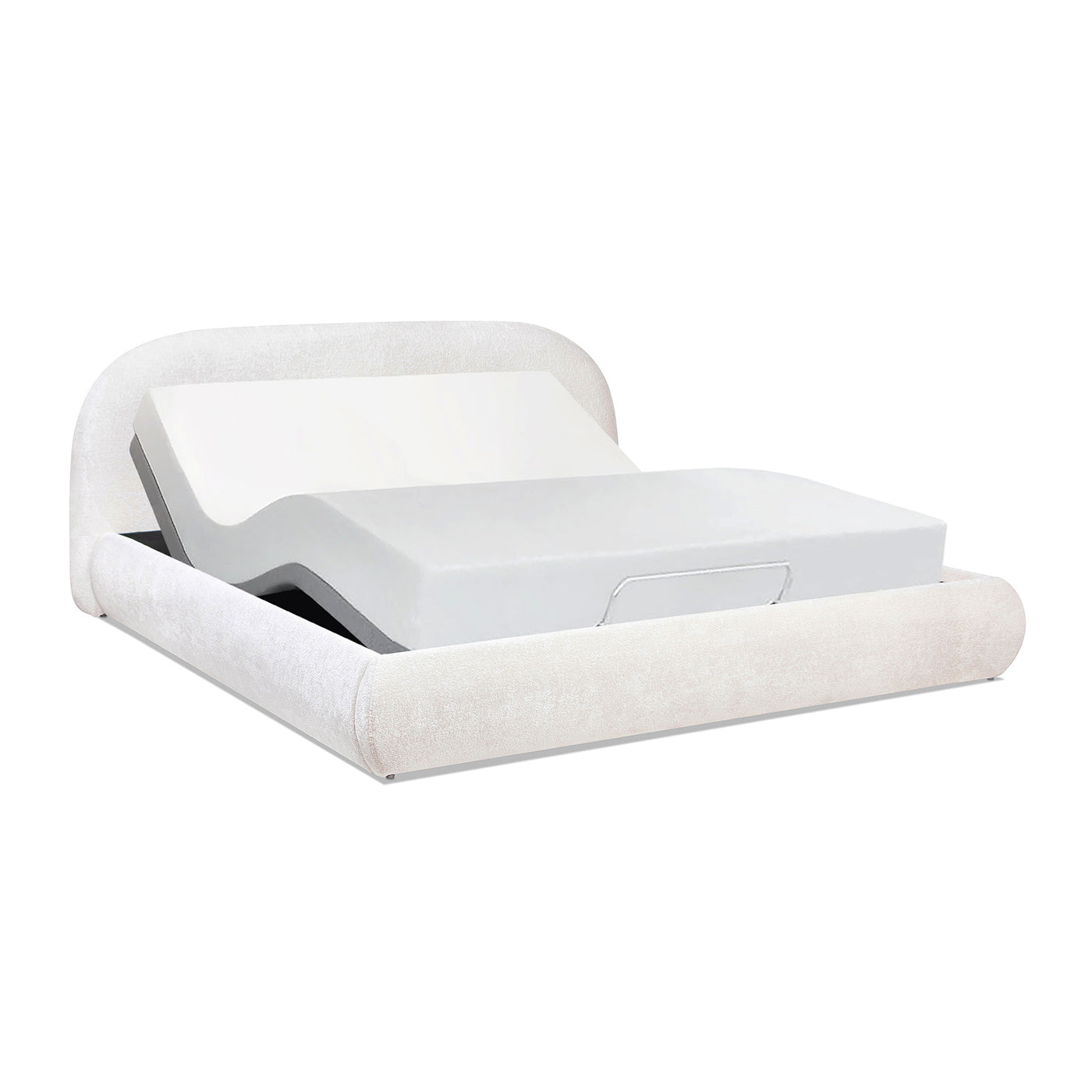 Archie Puffy Grounded Upholstered Platform Bed, King, Almond White