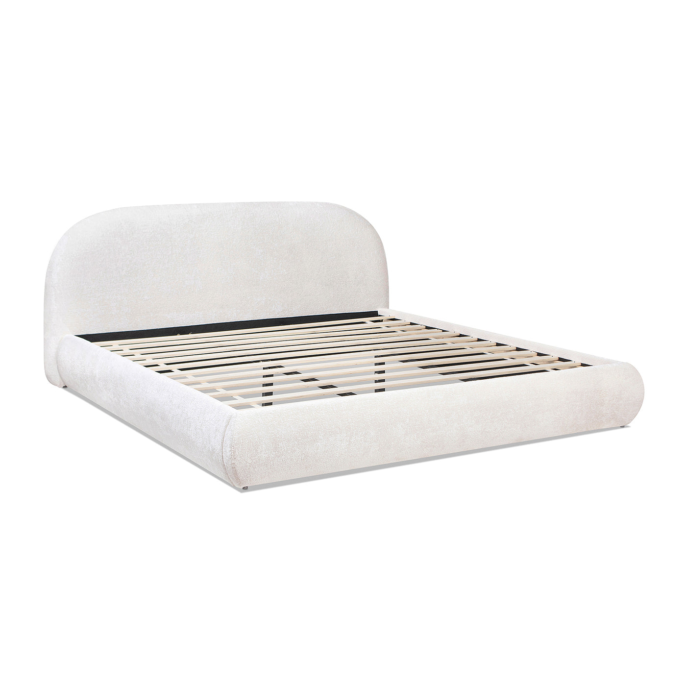Archie Puffy Grounded Upholstered Platform Bed, King, Almond White