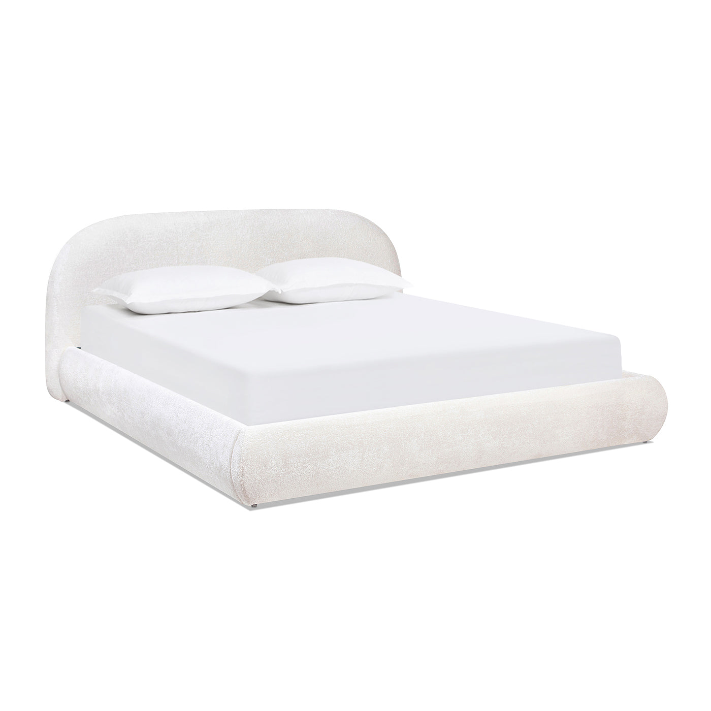 Archie Puffy Grounded Upholstered Platform Bed, King, Almond White