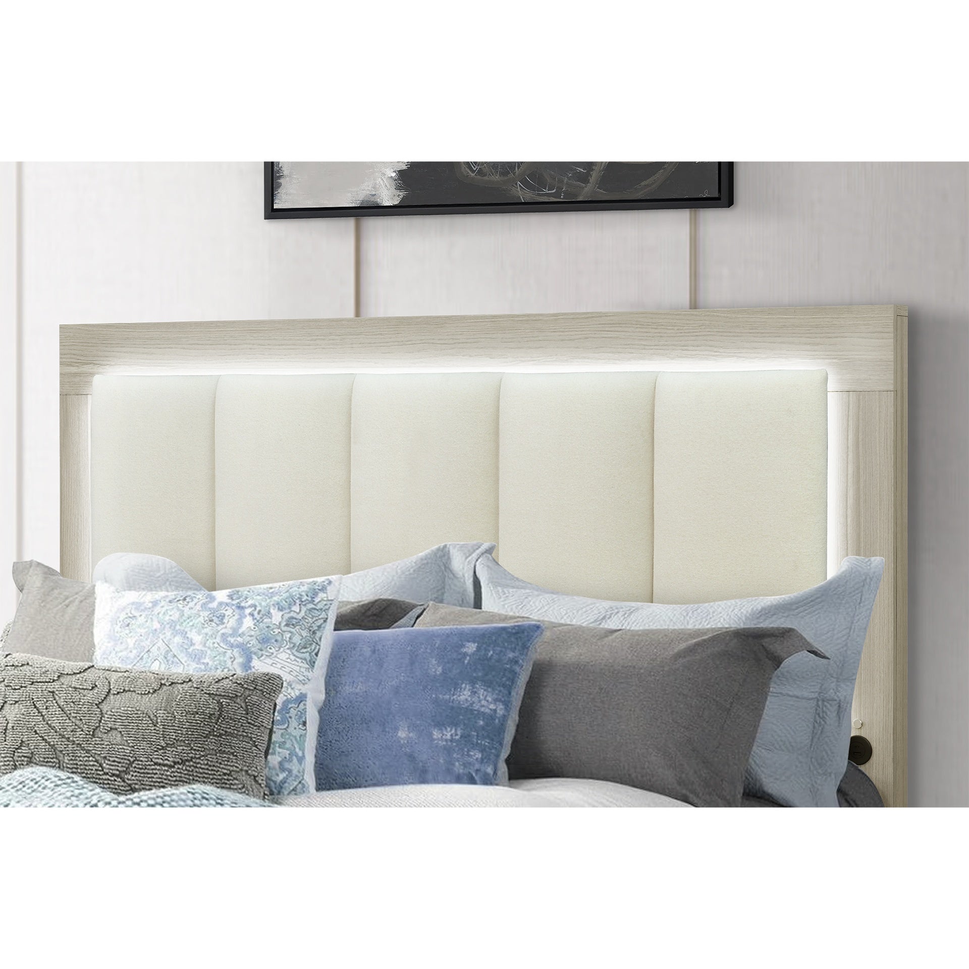 Elsa Natural and White Storage and LED Full Bed