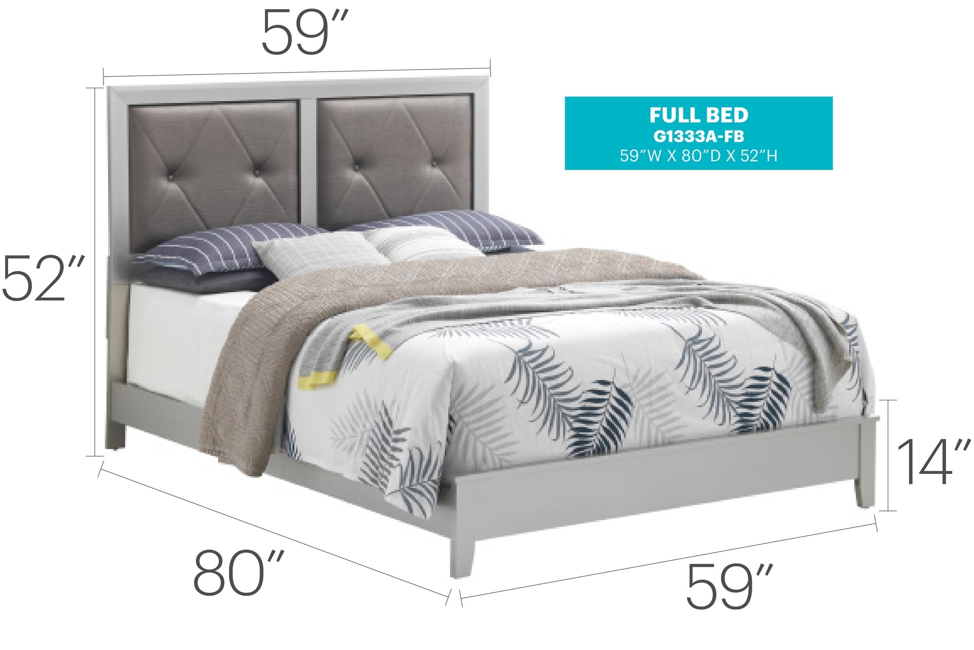 Elegant Transitional Full Bed In Silver Champagne