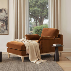 Pasadena Modern Farmhouse Chaise Lounge Chair, Burnt Orange Performance Velvet