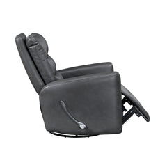 Glider Reclining Chair Swivel Motion Gray Breathable Faux Leather Upholstery Luxury Living Room Furniture, Movie Chair