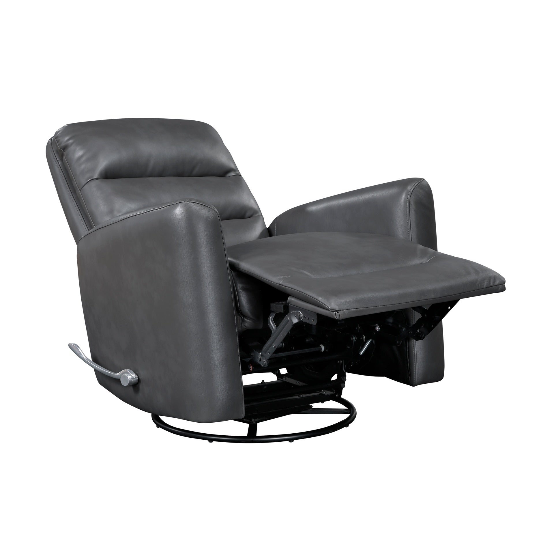 Glider Reclining Chair Swivel Motion Gray Breathable Faux Leather Upholstery Luxury Living Room Furniture, Movie Chair