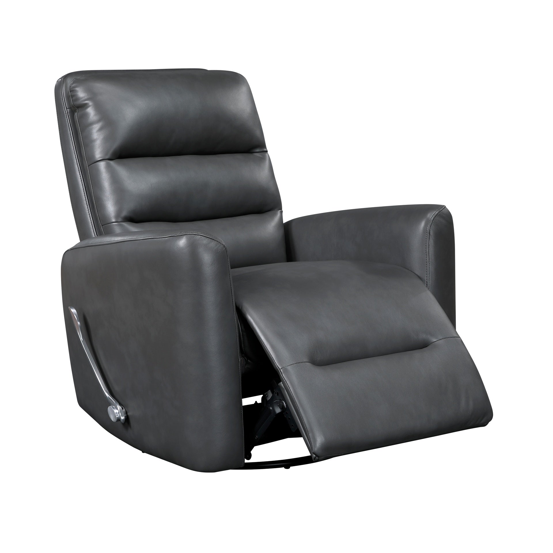Glider Reclining Chair Swivel Motion Gray Breathable Faux Leather Upholstery Luxury Living Room Furniture, Movie Chair