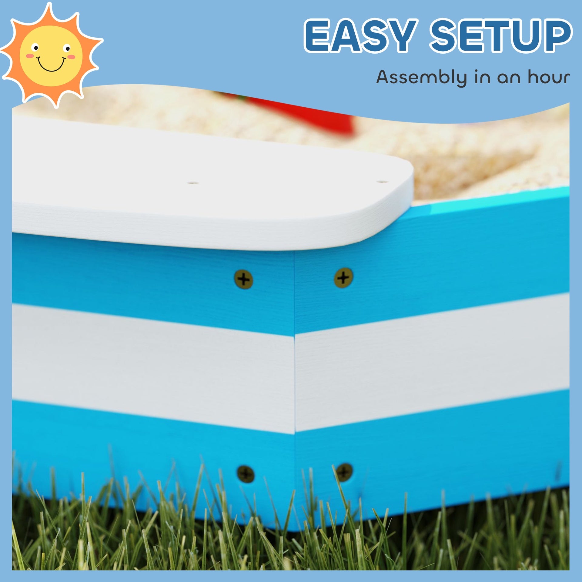 Qaba Kids Sandbox with 4 Corner Seats, Bottom Liner for Backyard, Garden, Outdoor, 52" x 52" x 6", Blue