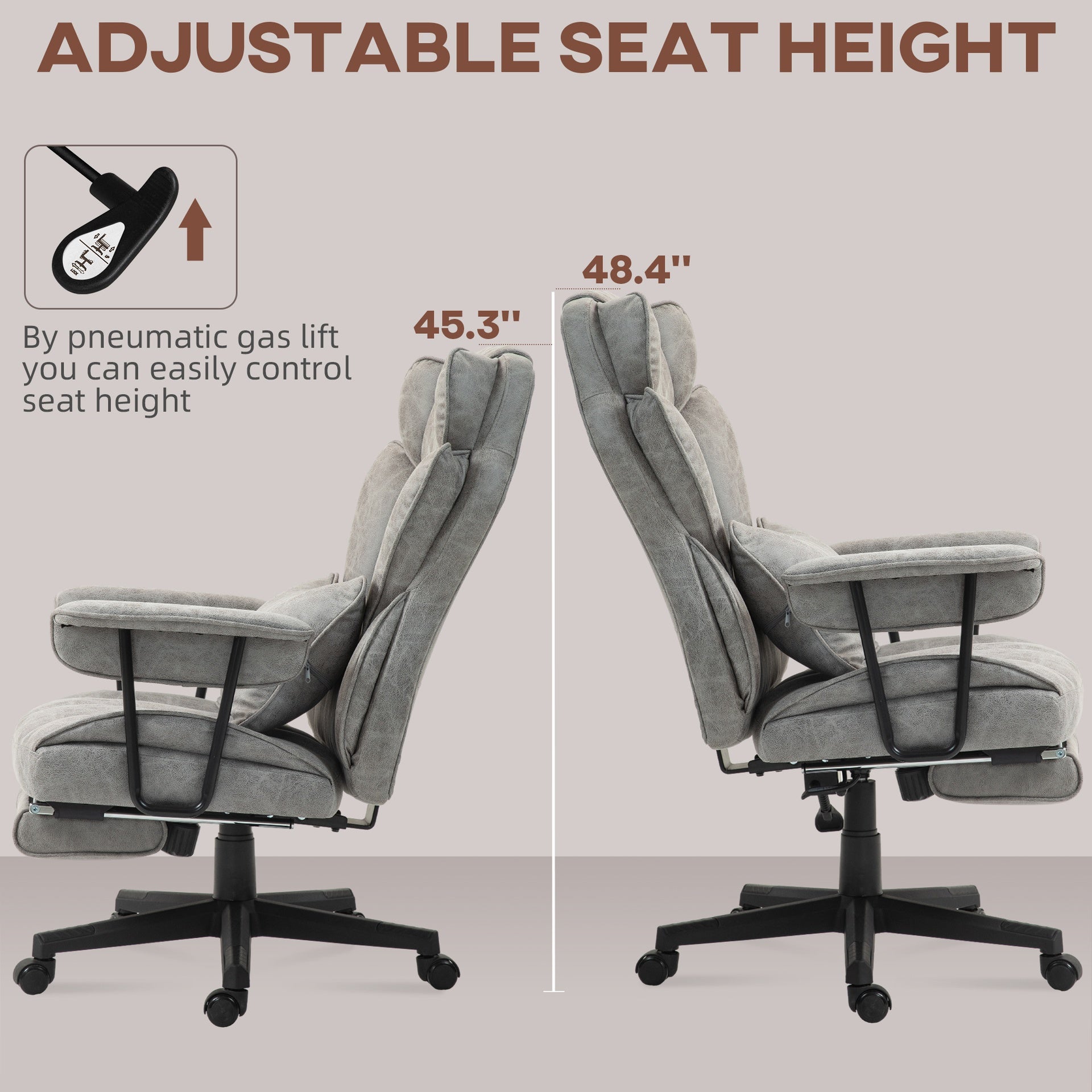 HOMCOM 396lbs. Big and Tall Office Chair, Executive Office Chair with Footrest, Lumbar Support, and Reclining Function, Gray