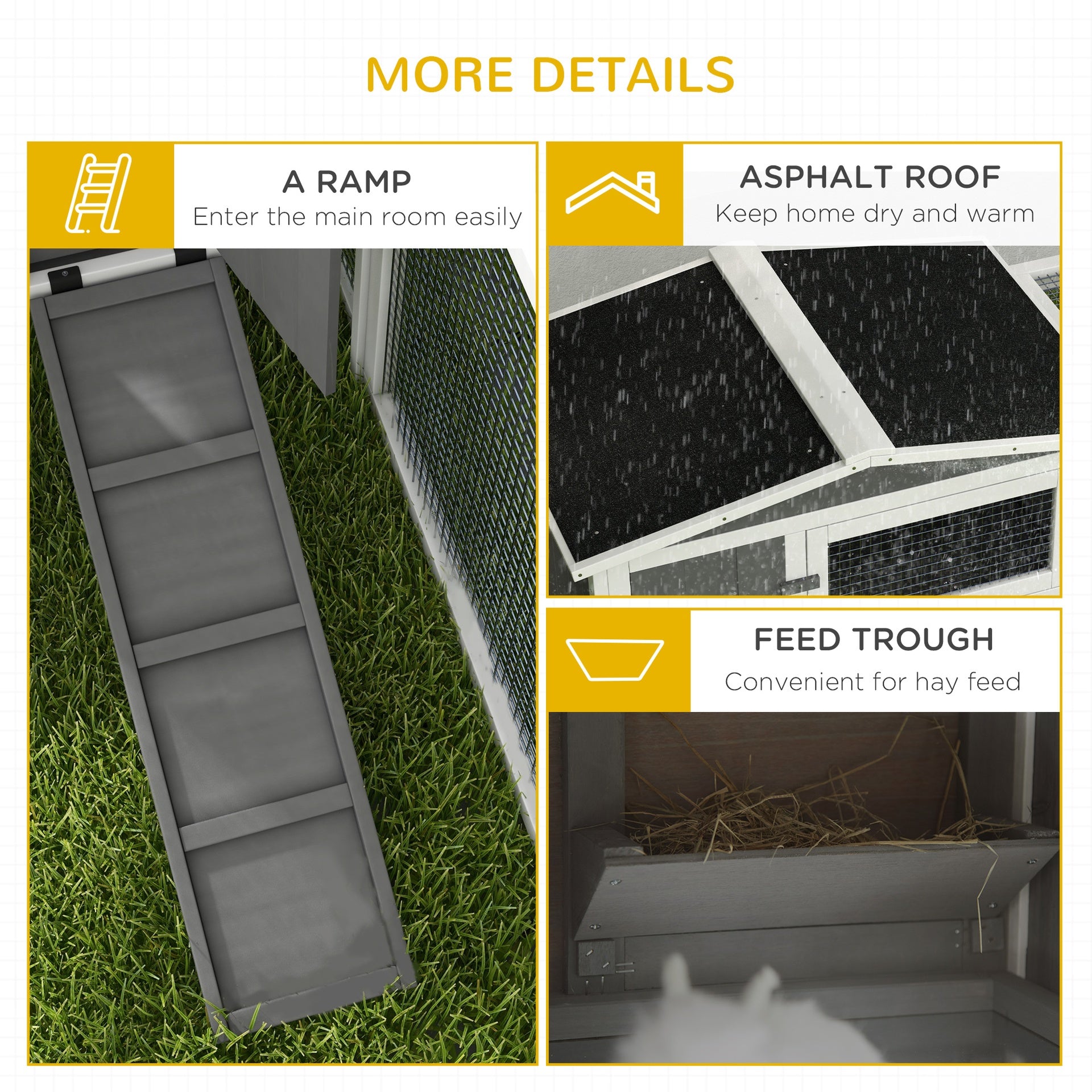 PawHut Rabbit Hutch 2-Story Bunny Cage, Guinea Pig Cage Indoor Outdoor, Small Animal House with Slide Out Tray, for Rabbits, Chickens, Ducks, 61.5" x 23" x 27", Light Gray