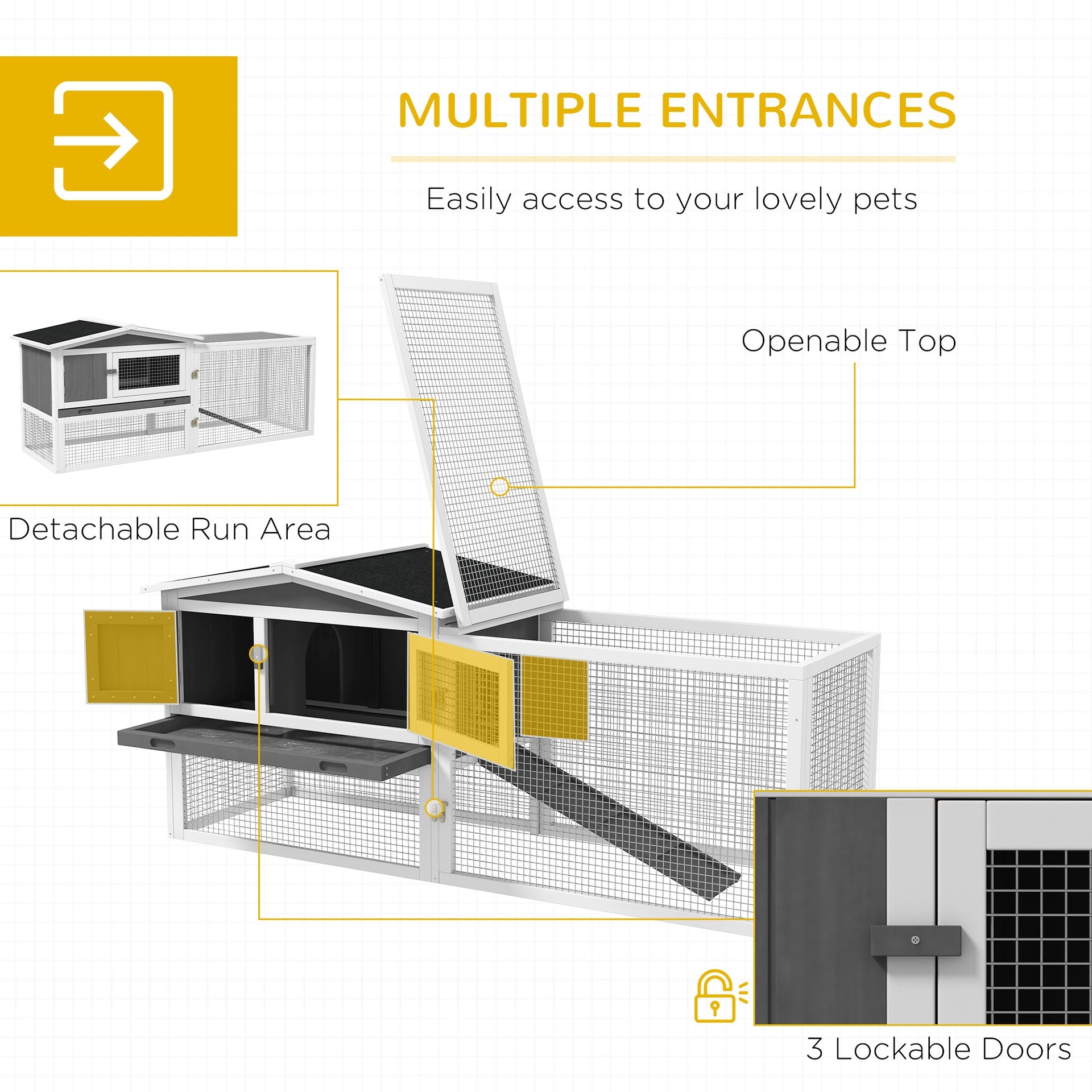 PawHut Rabbit Hutch 2-Story Bunny Cage, Guinea Pig Cage Indoor Outdoor, Small Animal House with Slide Out Tray, for Rabbits, Chickens, Ducks, 61.5" x 23" x 27", Light Gray