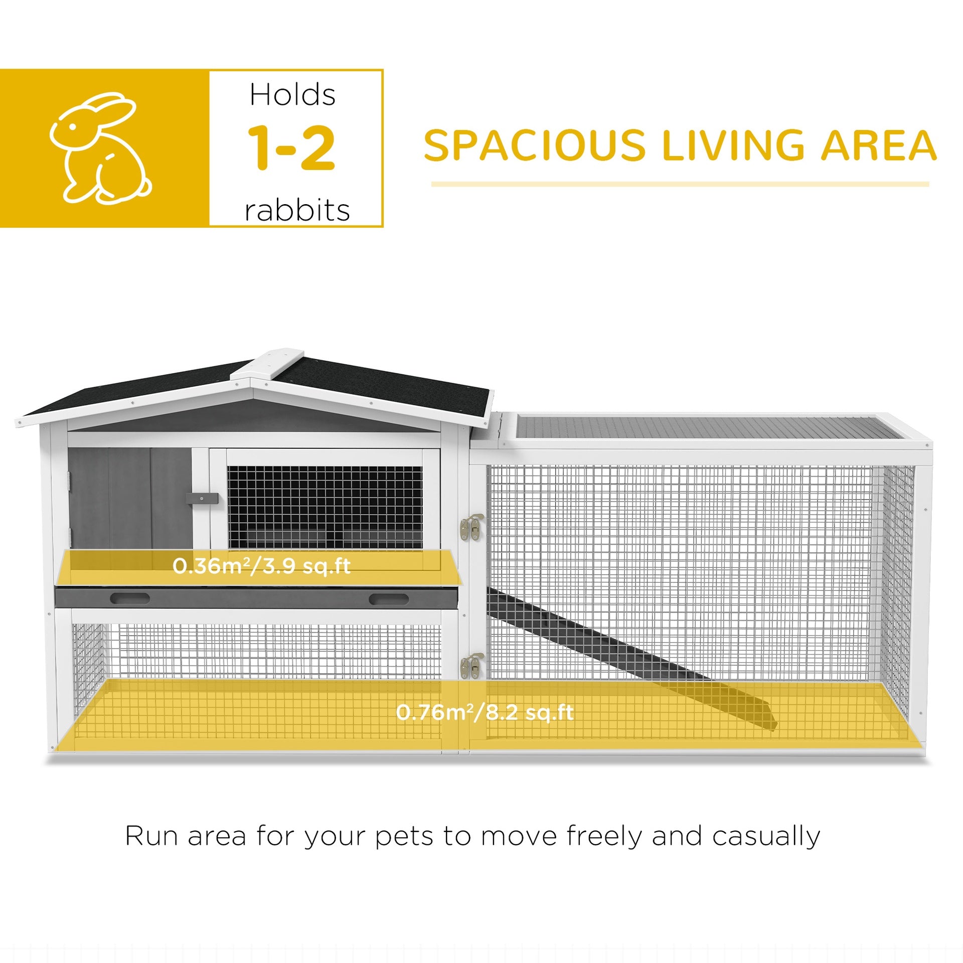 PawHut Rabbit Hutch 2-Story Bunny Cage, Guinea Pig Cage Indoor Outdoor, Small Animal House with Slide Out Tray, for Rabbits, Chickens, Ducks, 61.5" x 23" x 27", Light Gray