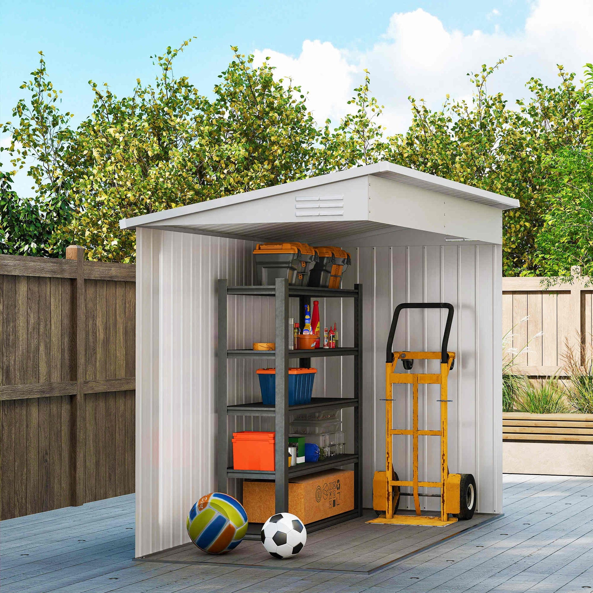 Outsunny 4' x 8' Lean to Garden Storage Shed, Outdoor Metal Tool House with Lockable Door Vents for Backyard Patio Lawn, Light Gray