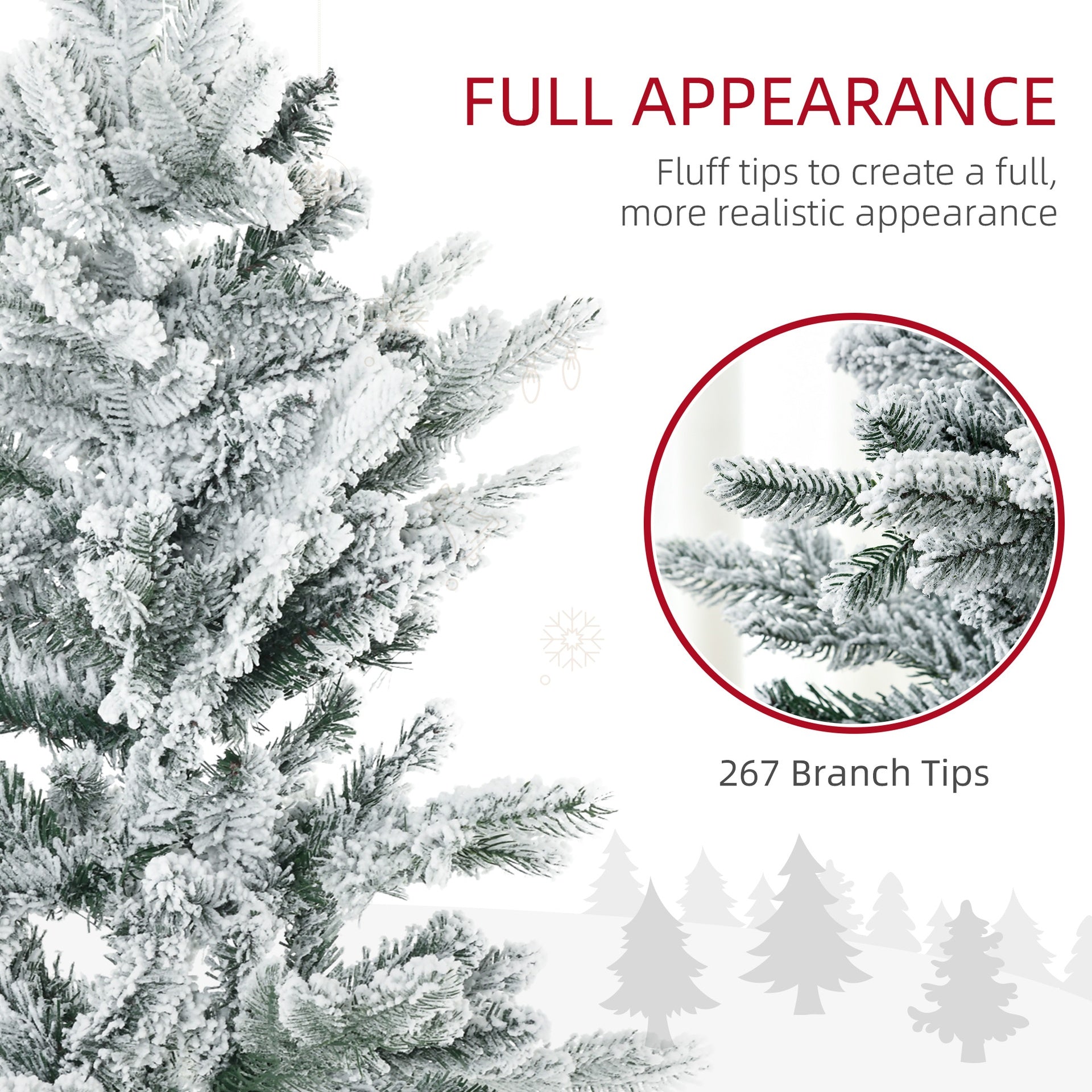 HOMCOM 4.5' Artificial Flocked Christmas Trees, with Snow Frosted Branches, Auto Open, Steel Base