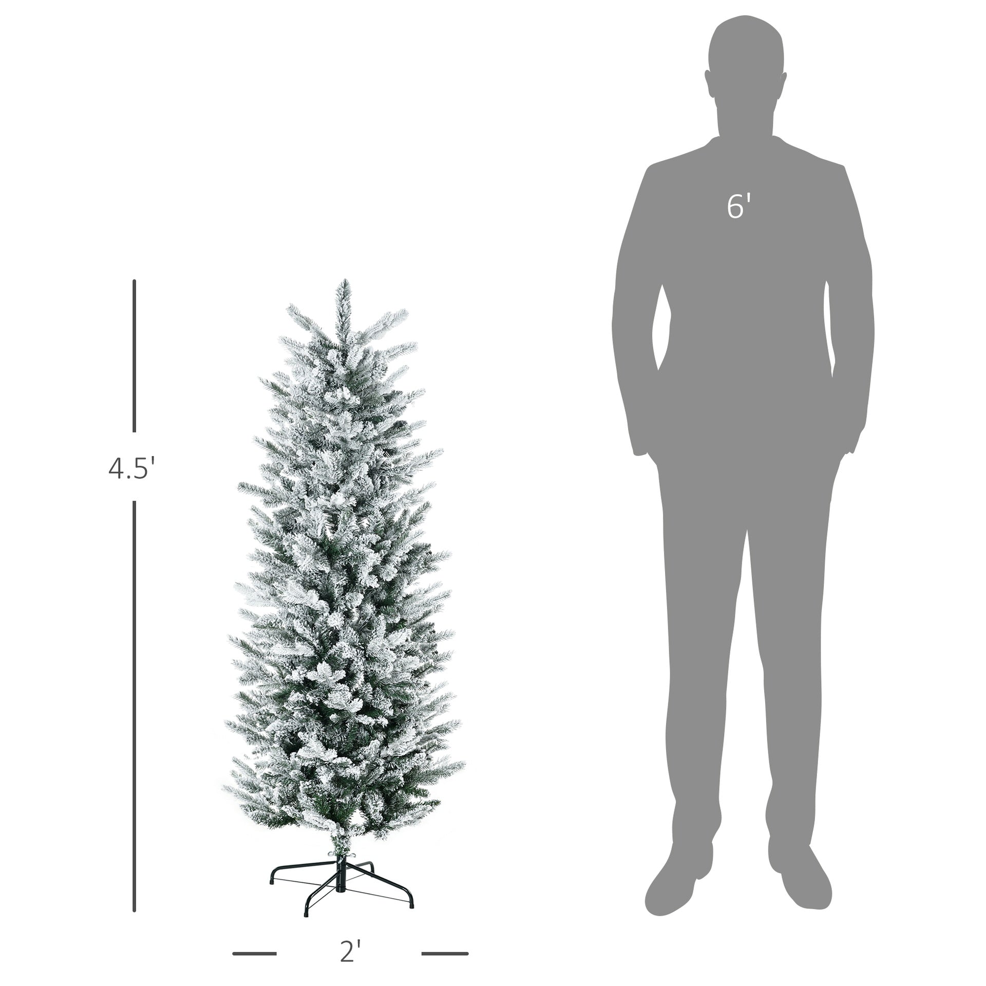 HOMCOM 4.5' Artificial Flocked Christmas Trees, with Snow Frosted Branches, Auto Open, Steel Base